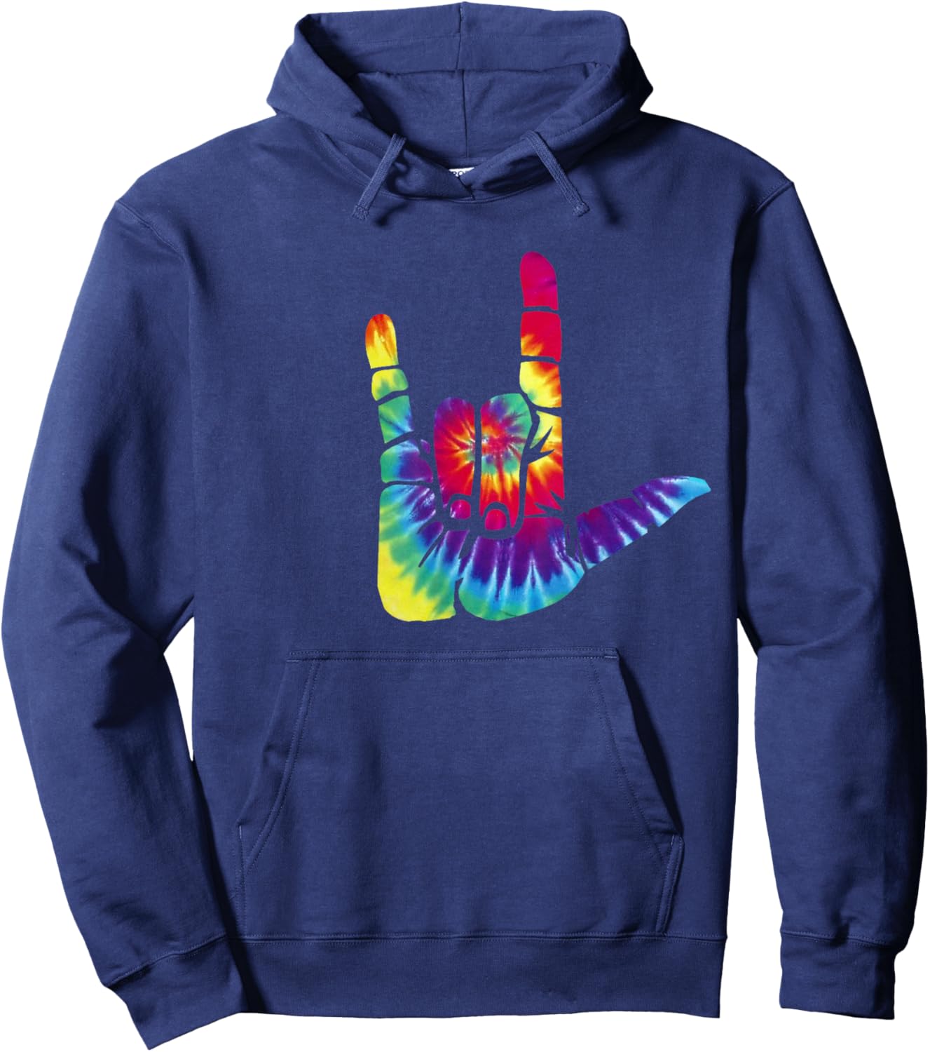 Sign Language I Love You Sign - ASL Retro Tie Dye Hoodie - Hoodie | Navy