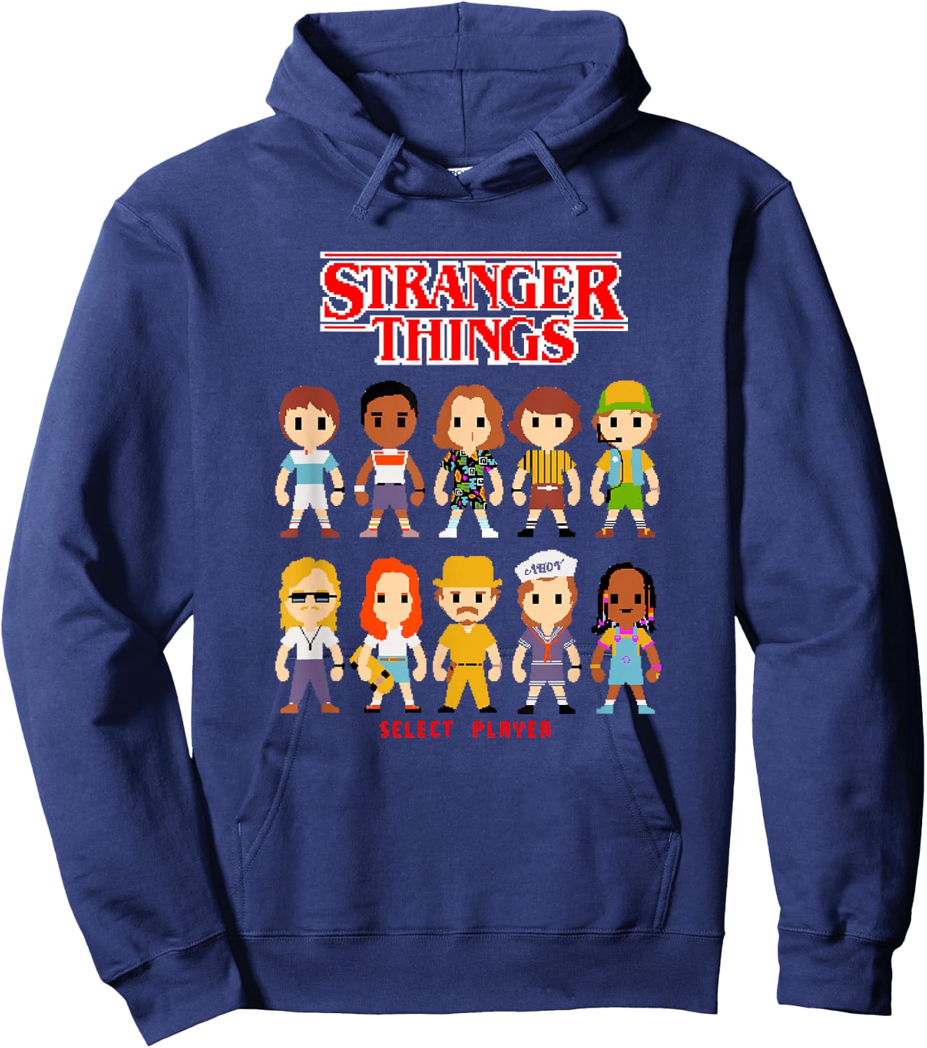 Stranger Things Retro Video Game Pixel Chibi Group Icons Hoodie - Hoodie | Navy