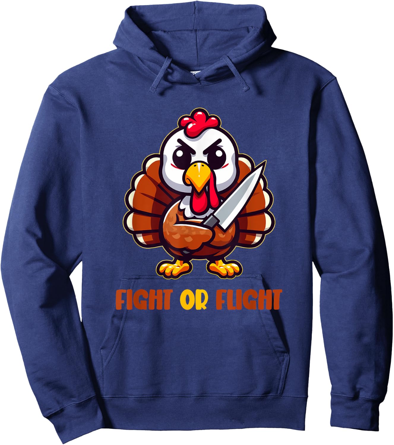 Funny Thanksgiving Turkey Fight or Flight Cool Turkey Day Hoodie - Hoodie | Navy