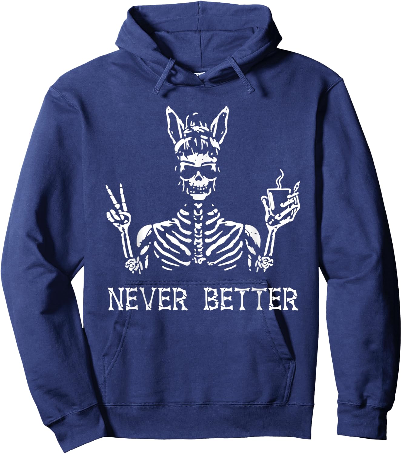 Never Better Vintage Bunny Playboy Dope Skeleton Hoodie - Hoodie | Navy