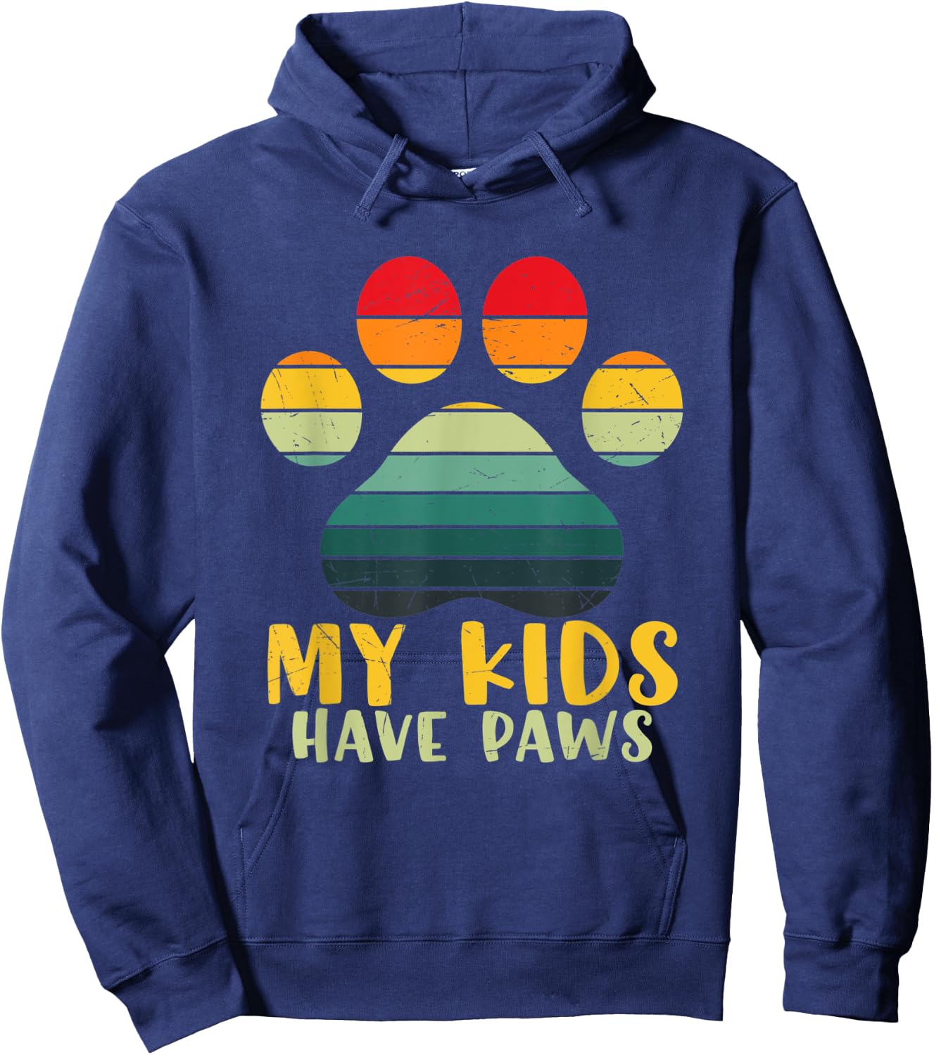 My Kids Have Paws Cute Retro Vintage Sunset Paw Print Design Hoodie - Hoodie | Navy
