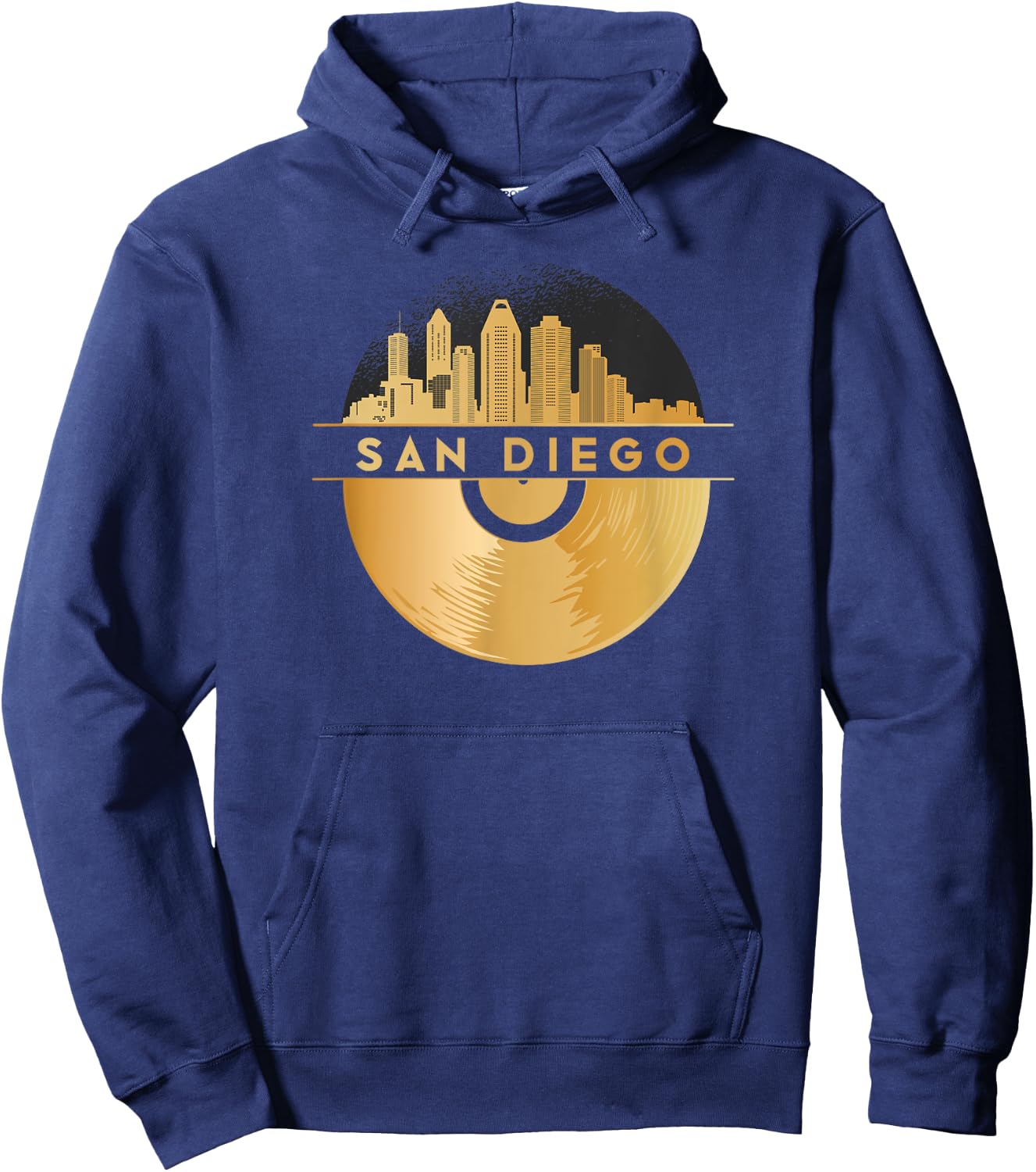 Vinyl-Record-Player Disco-Music Skyline-San-Diego Hoodie - Hoodie | Navy