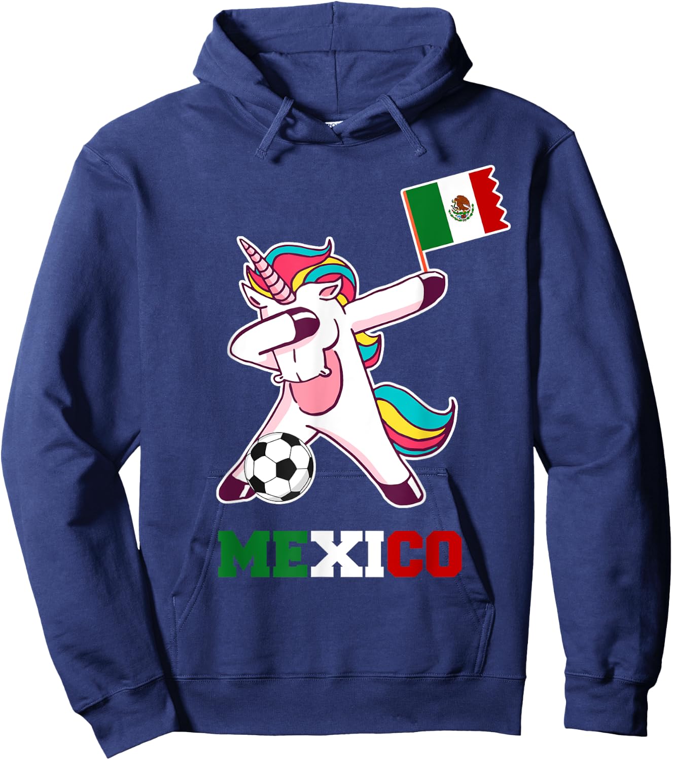 Mexico Soccer Shirt Dabbing Unicorn Mexican Flag Hoodie - Hoodie | Navy