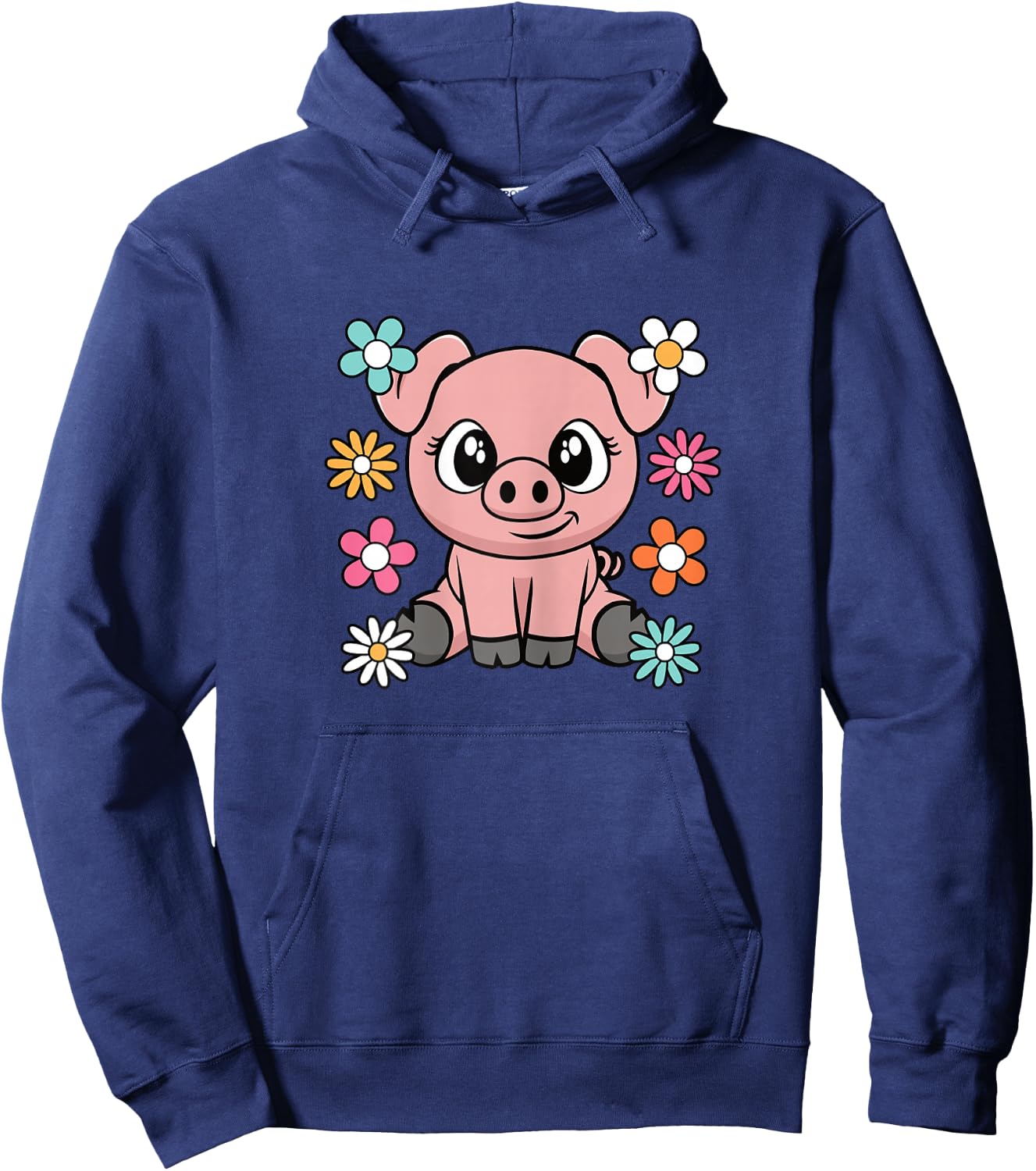 Cute Pig Lover Groovy Piglet Flower Women Girls Kids Hoodie - Hoodie | Navy