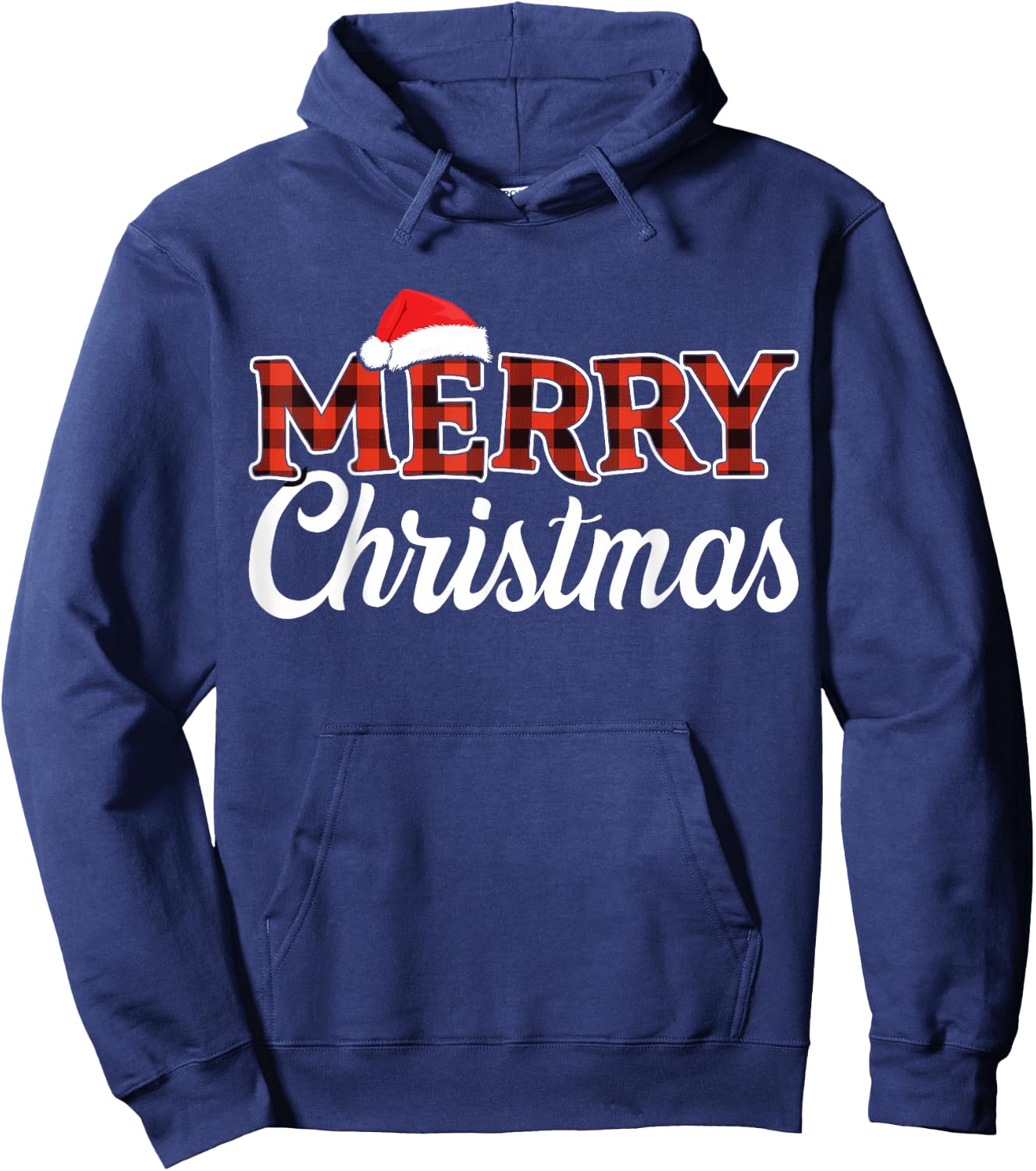 Merry christmas santa hat for holiday family buffalo plaid Hoodie - Hoodie | Navy