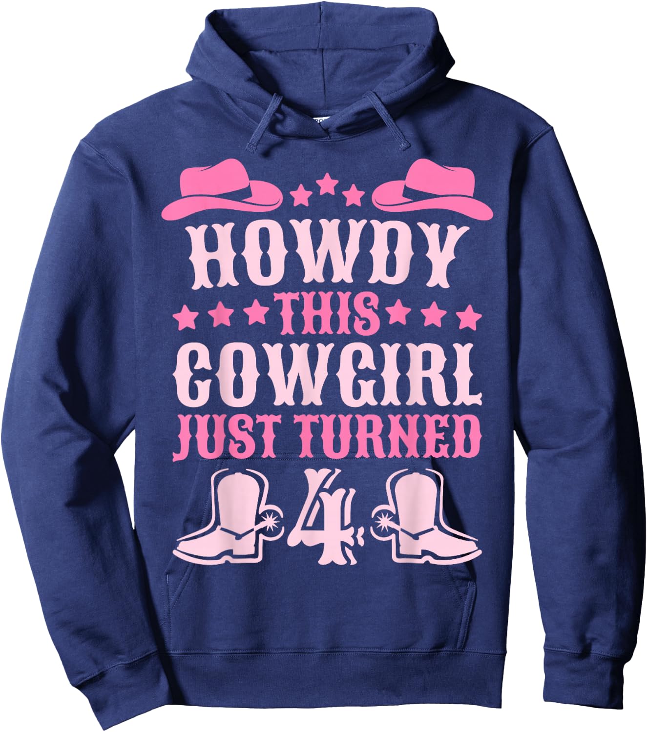 4yr Birthday Cowgirl Western 4 Year Old Girl 4th Birthday Hoodie - Hoodie | Navy