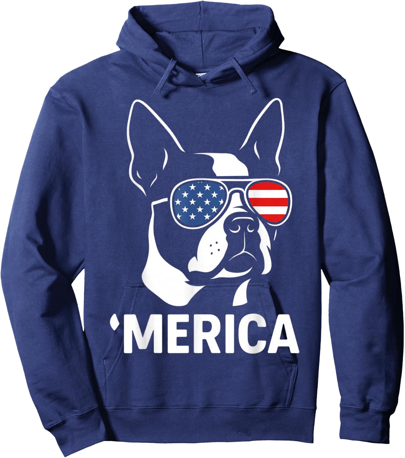 Boston Terrier Merica Patriotic Dog 4th of July USA Flag Hoodie - Hoodie | Navy