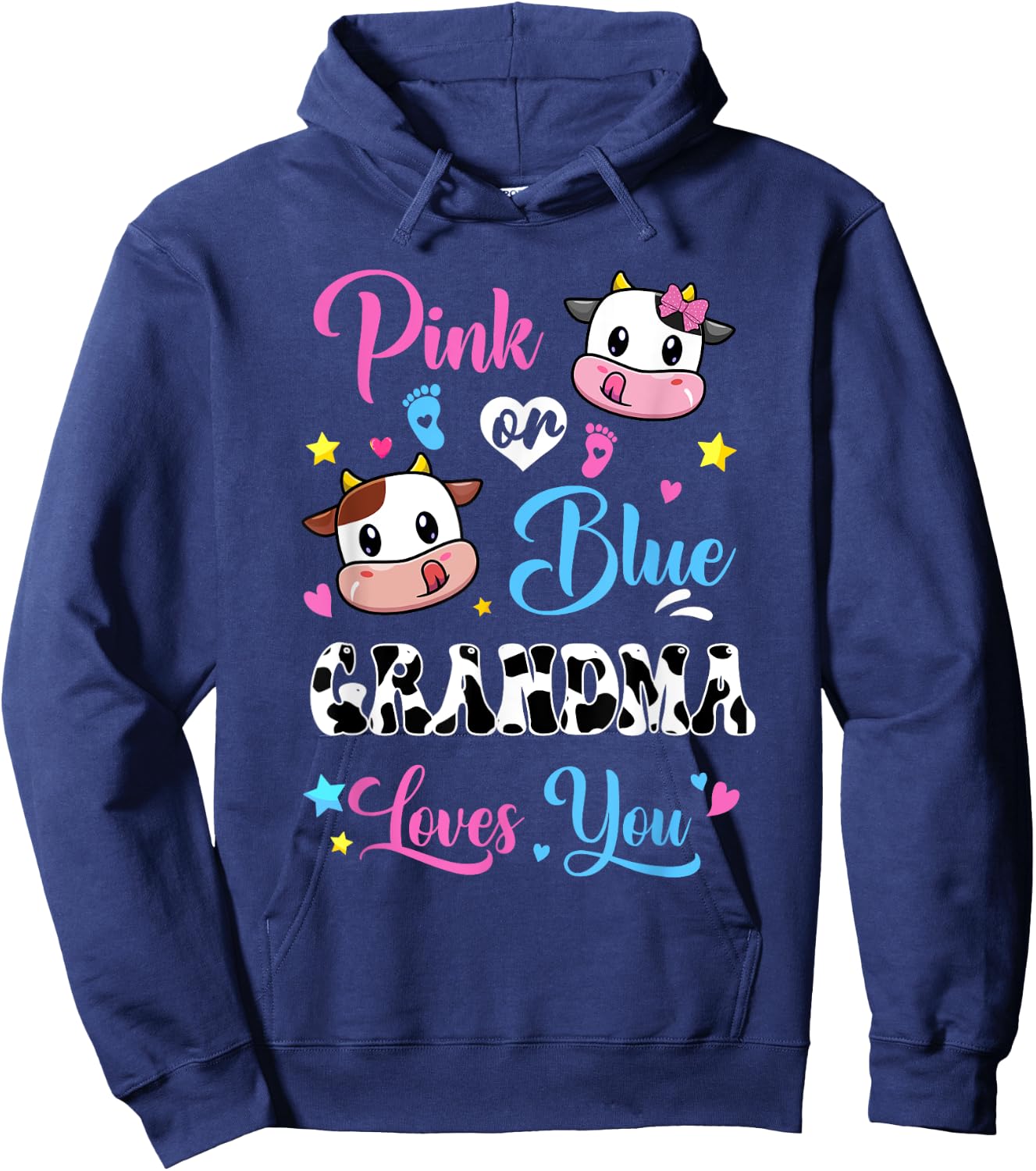 Pink Or Blue Grandma Loves You Cow Baby Gender Reveal Hoodie - Hoodie | Navy