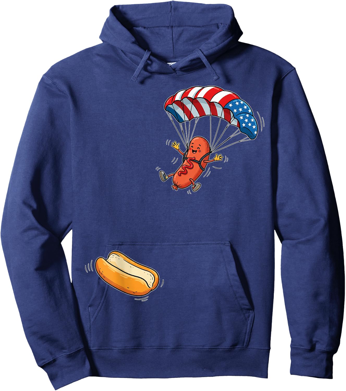 Funny Hot Dog Jumping Into Bun Sausage BBQ Skydiving USA Hoodie - Hoodie | Navy