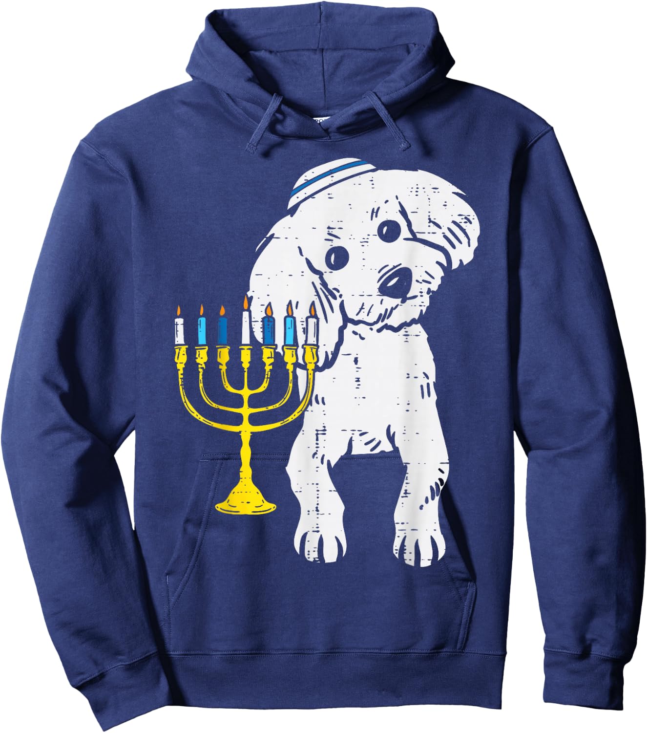 Jewish Poodle Dog Menorah Hanukkah Pajamas Chanukah PJs Hoodie - Hoodie | Navy