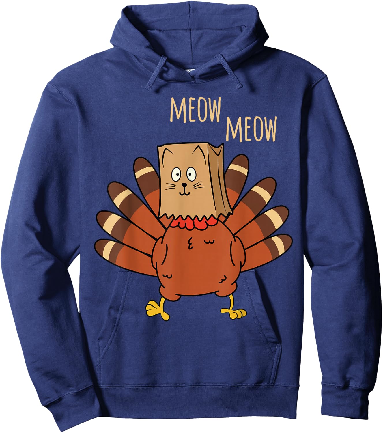 Funny Thanksgiving Cat Fake Cat Meow Thanksgiving Turkey Hoodie - Hoodie | Navy