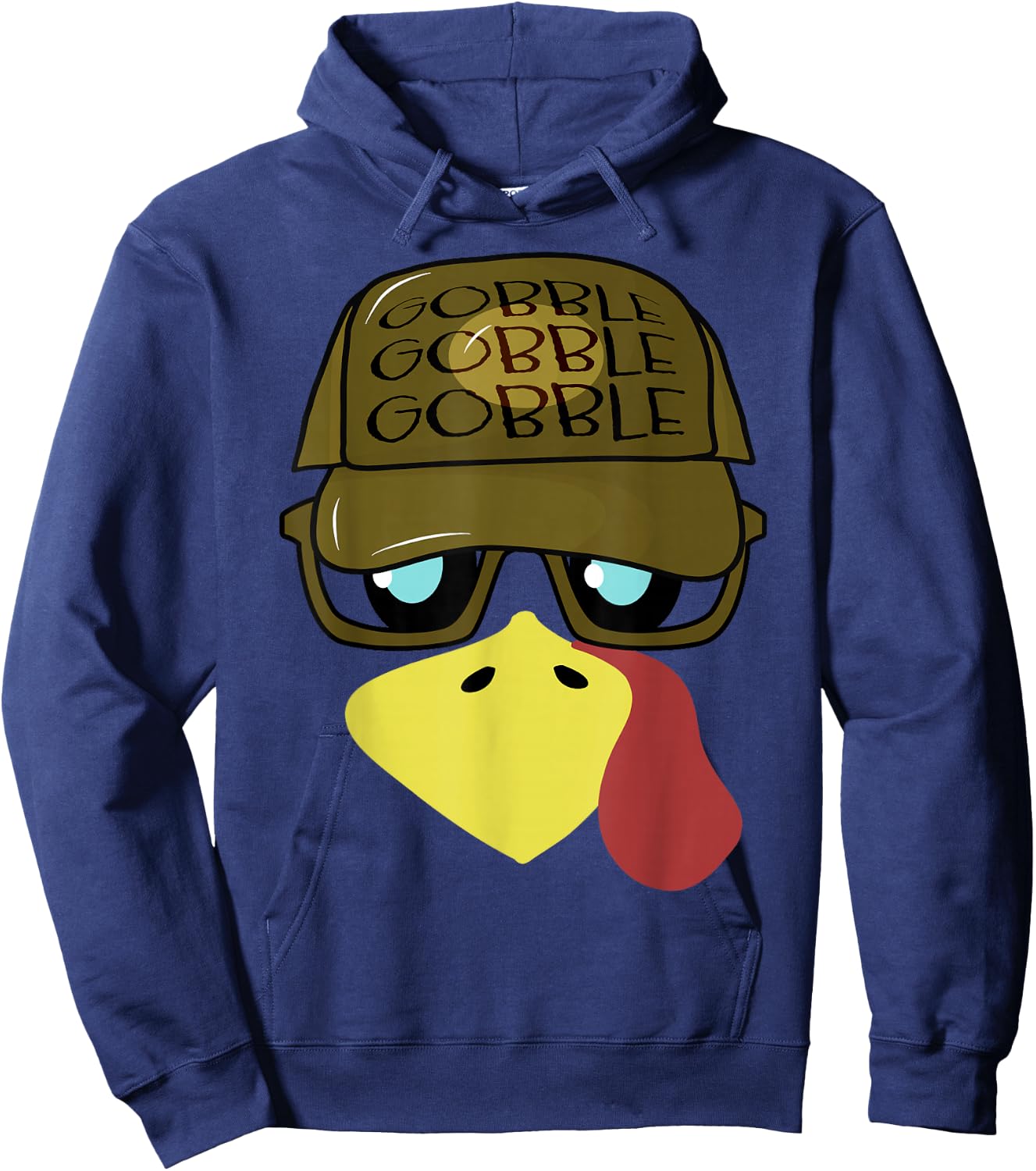Thanksgiving Turkey Face with Sunglasses Funny Turkey Face Hoodie - Hoodie | Navy