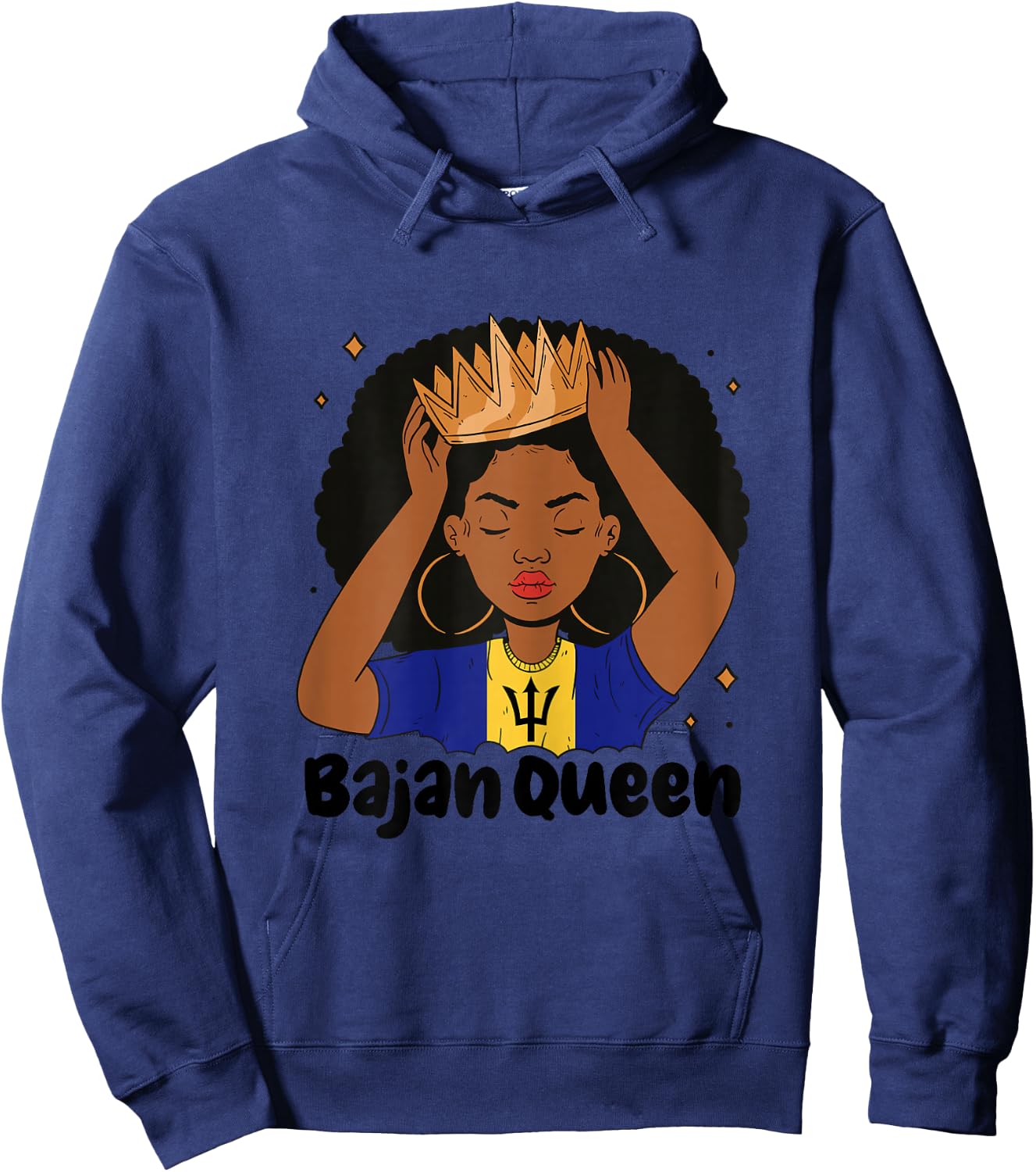 Bajan Queen Black Afro Barbados Flag Pride Barbadian Hoodie - Hoodie | Navy