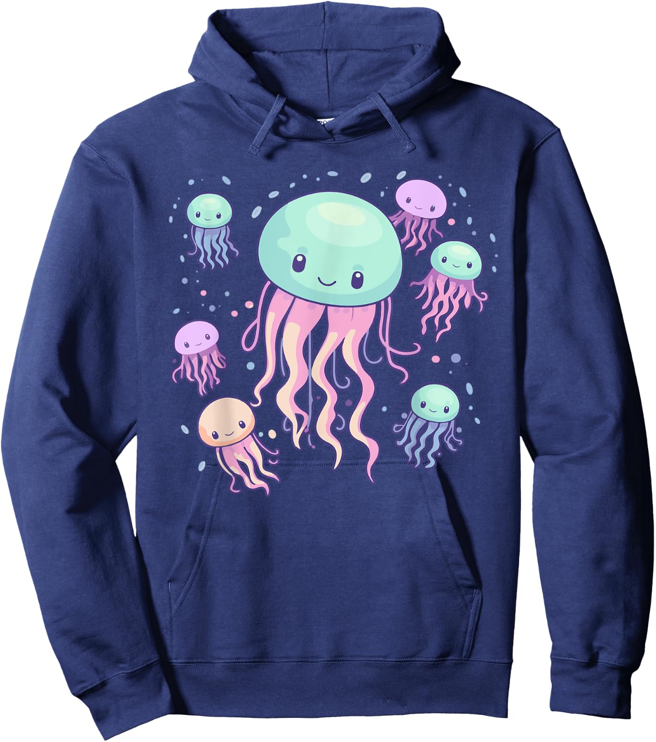 Jellyfish Cute Kawaii Sea Ocean Creature Fish School Pastel Hoodie - Hoodie | Navy