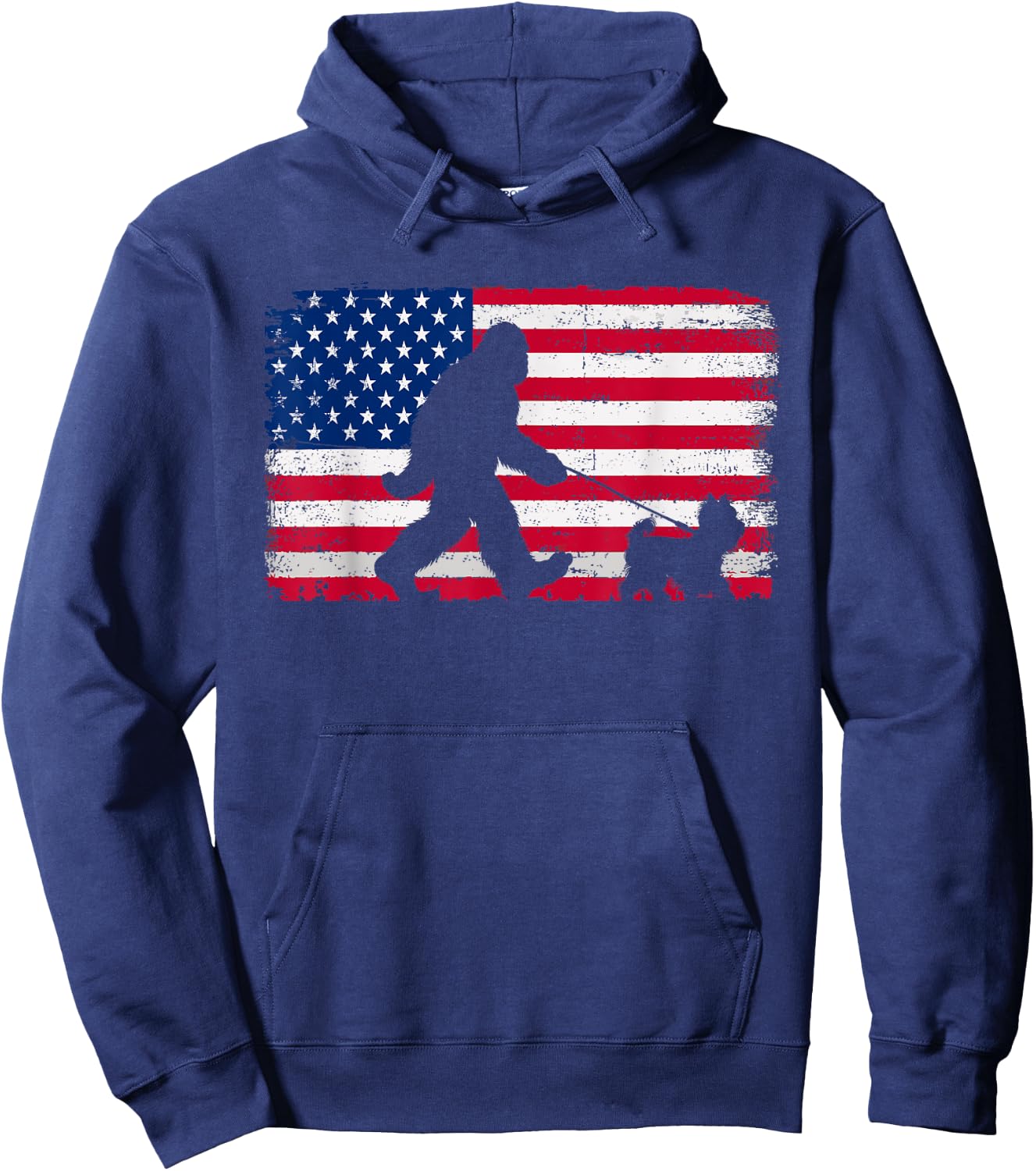 Retro Yorkshire Terrier 4th of July American Flag Patriotic Women Kids Men Hoodie - Hoodie | Navy