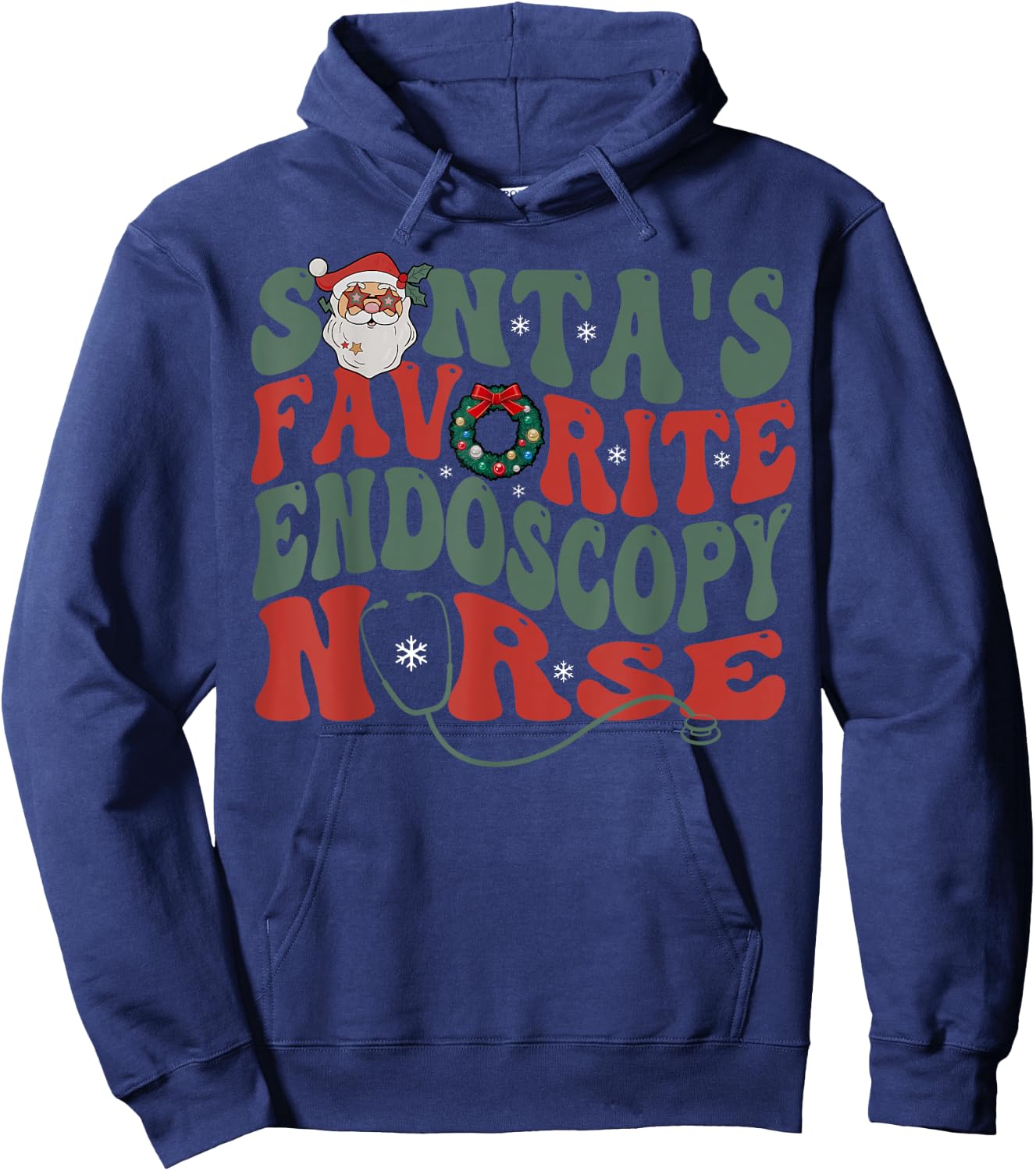 Retro Santa's Favorite Endoscopy Nurse GI Gastro Nurse Xmas Hoodie - Hoodie | Navy