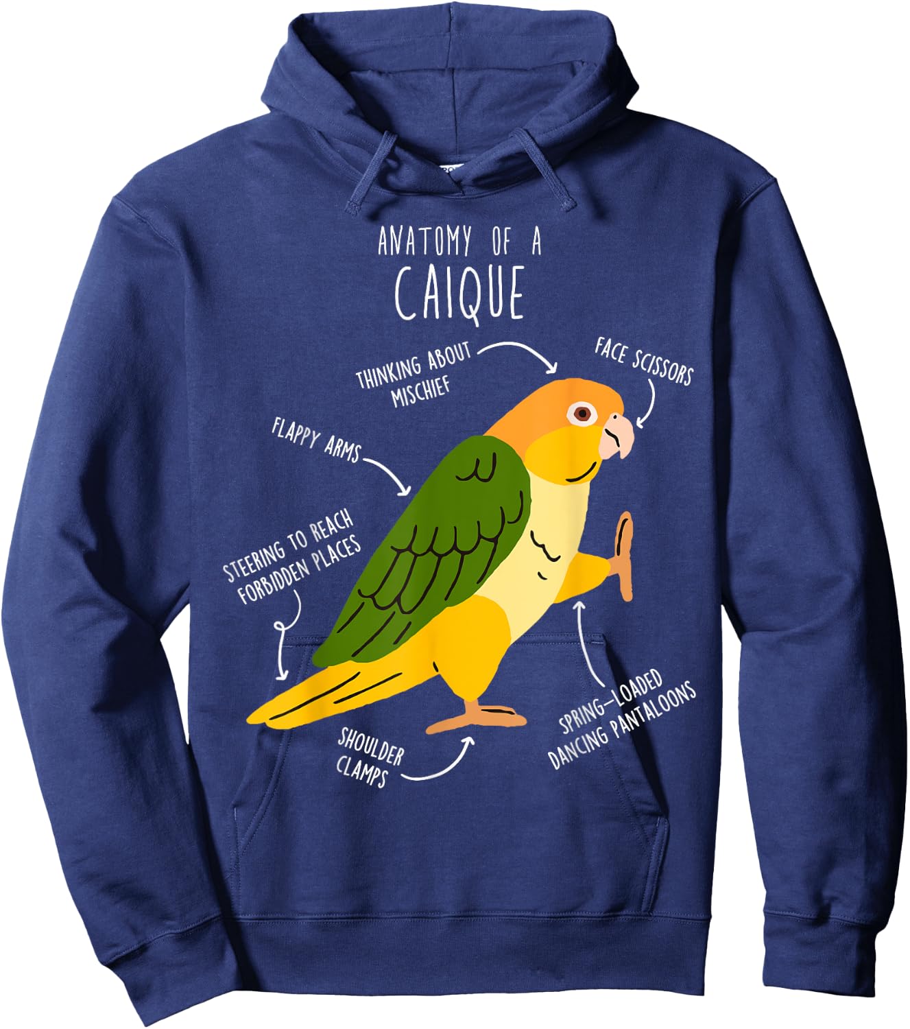 White-bellied Caique Parrot Anatomy, Funny Cute Pet Bird Mom Hoodie - Hoodie | Navy
