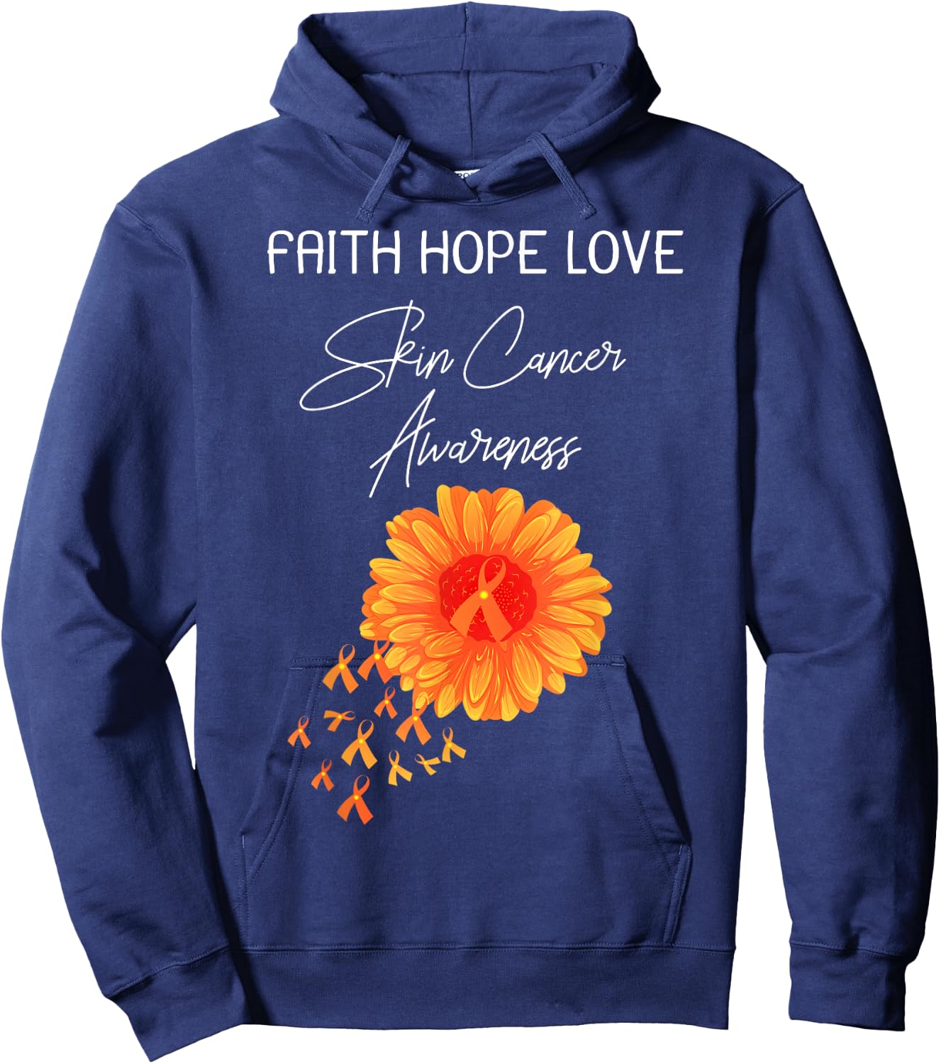 Faith Hope Love Skin Cancer Orange Ribbon Shirt Hoodie - Hoodie | Navy