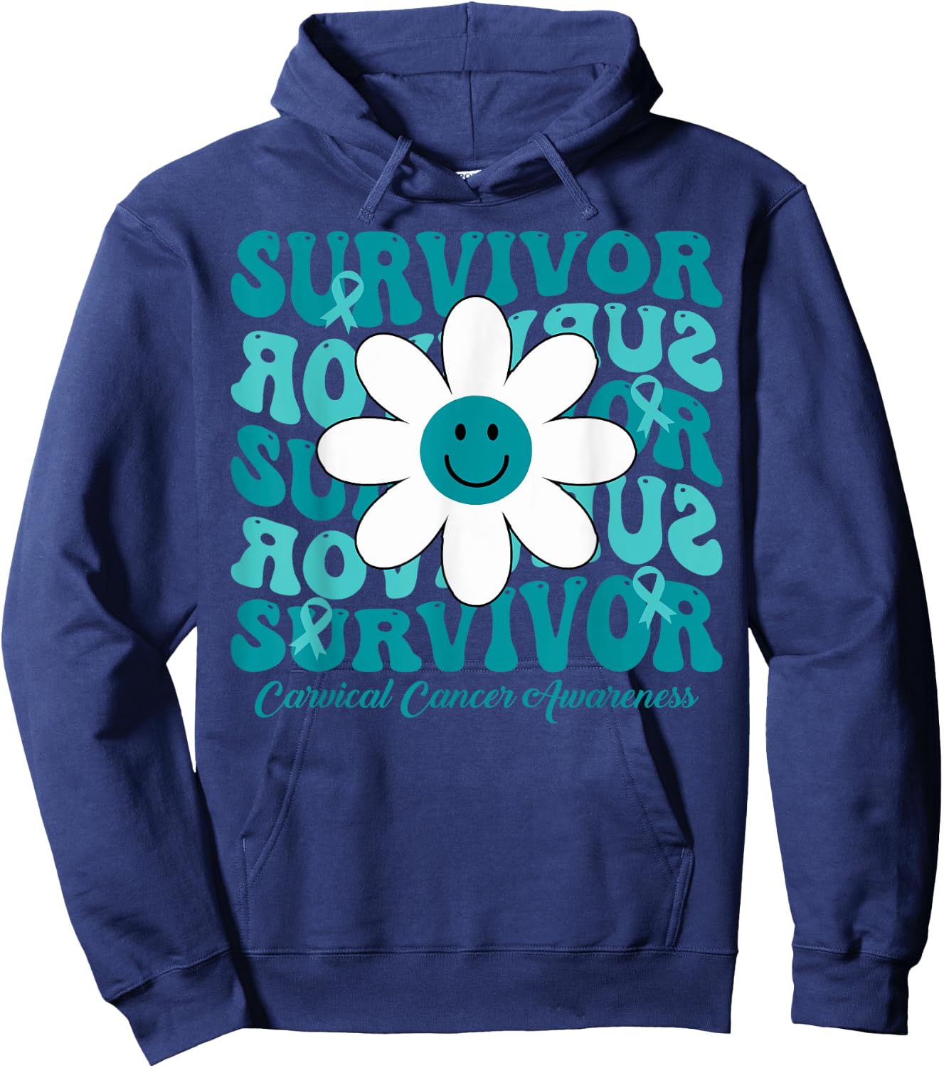 Groovy Flower Survivor Cervical Cancer Awareness Hoodie - Hoodie | Navy