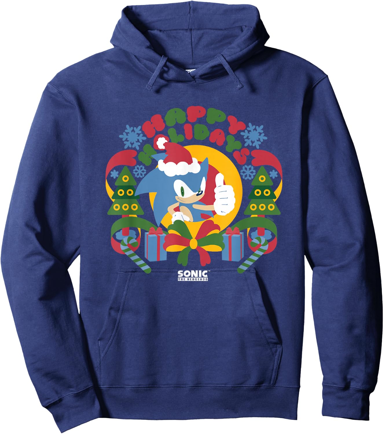 Sonic The Hedgehog Christmas Happy Holidays Vintage Logo Hoodie - Hoodie | Navy