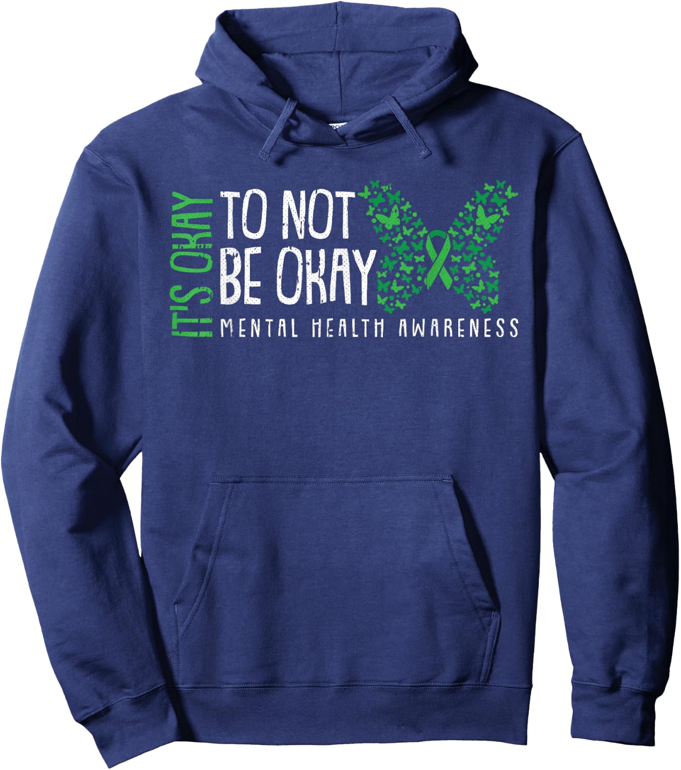 Its Ok Not To Be Ok Mental Health Awareness Butterfly Ribbon Hoodie - Hoodie | Navy