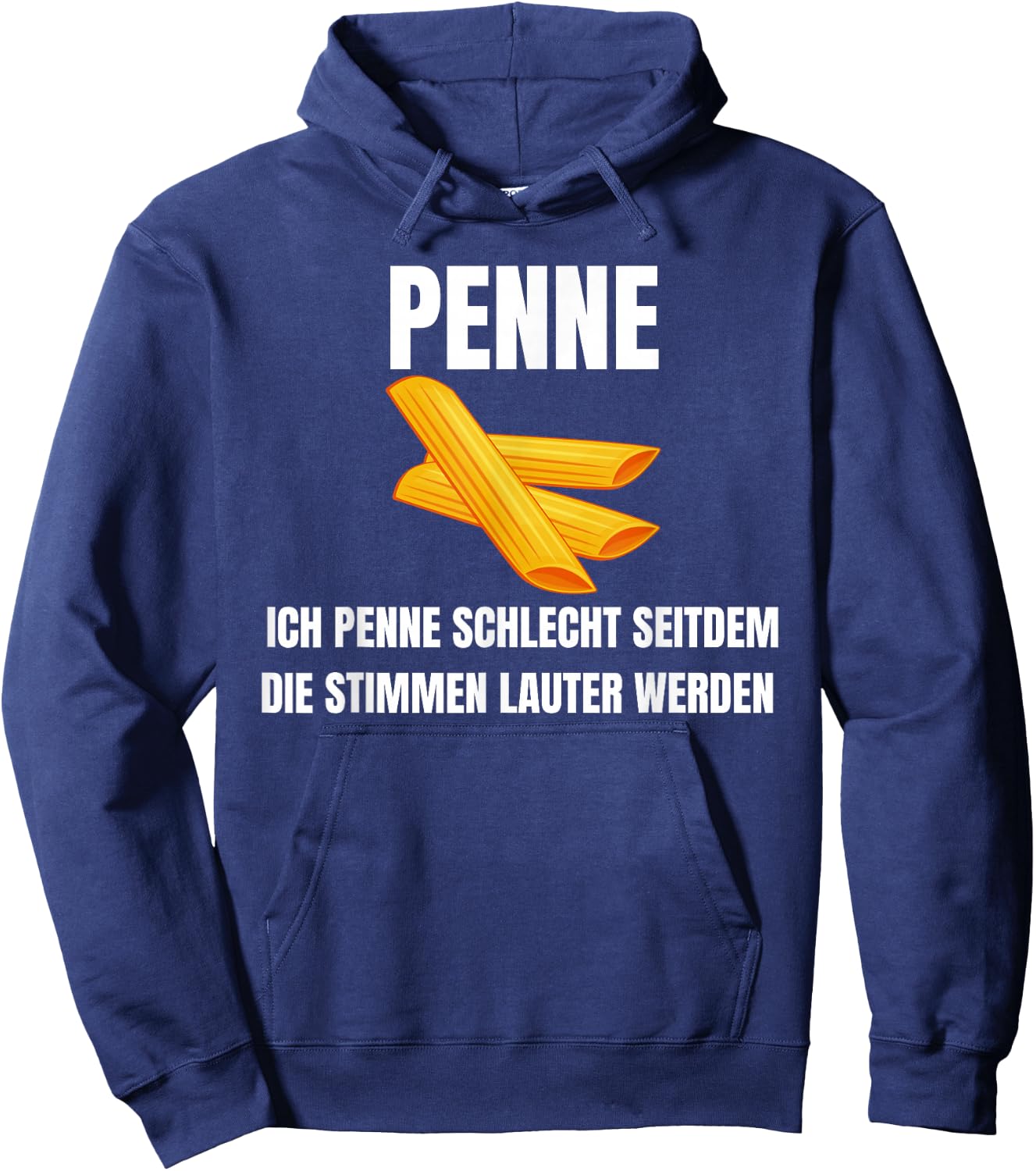 with German Text "Ich penne schlecht seit dem die Stimmen lauter werden werden, black Hoodie - Hoodie | Navy