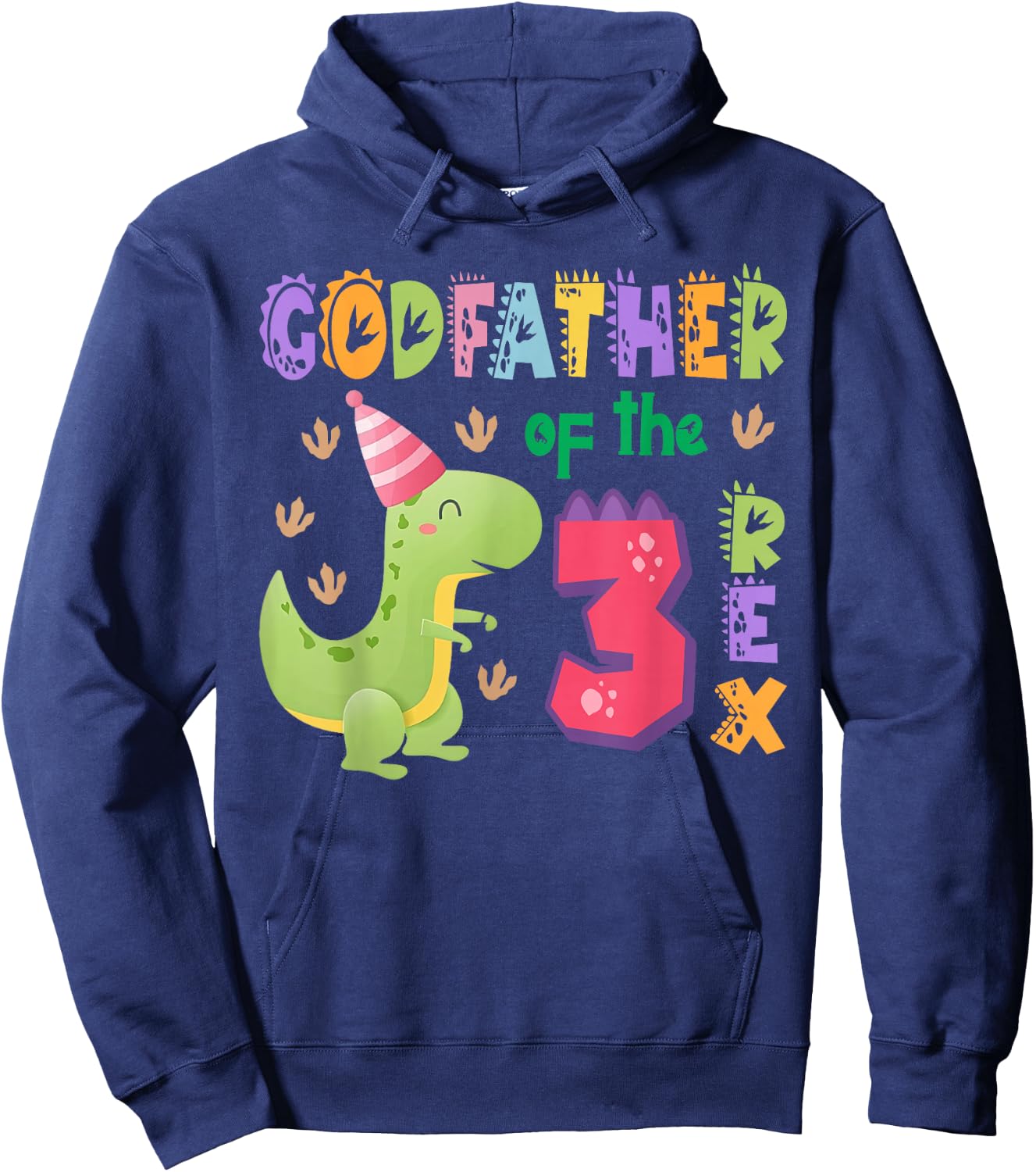Godfather of the Three Rex Birthday Dinosaur Family Matching Hoodie - Hoodie | Navy