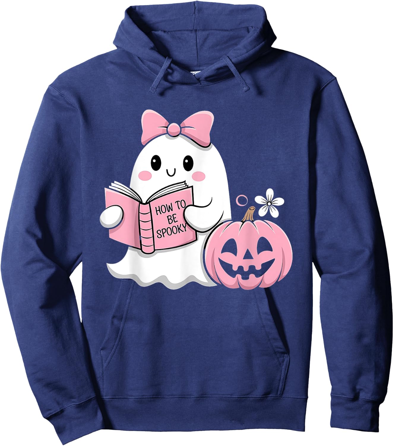 Cute Halloween Ghost Pink Pumpkin Reading How to Be Spooky Hoodie - Hoodie | Navy