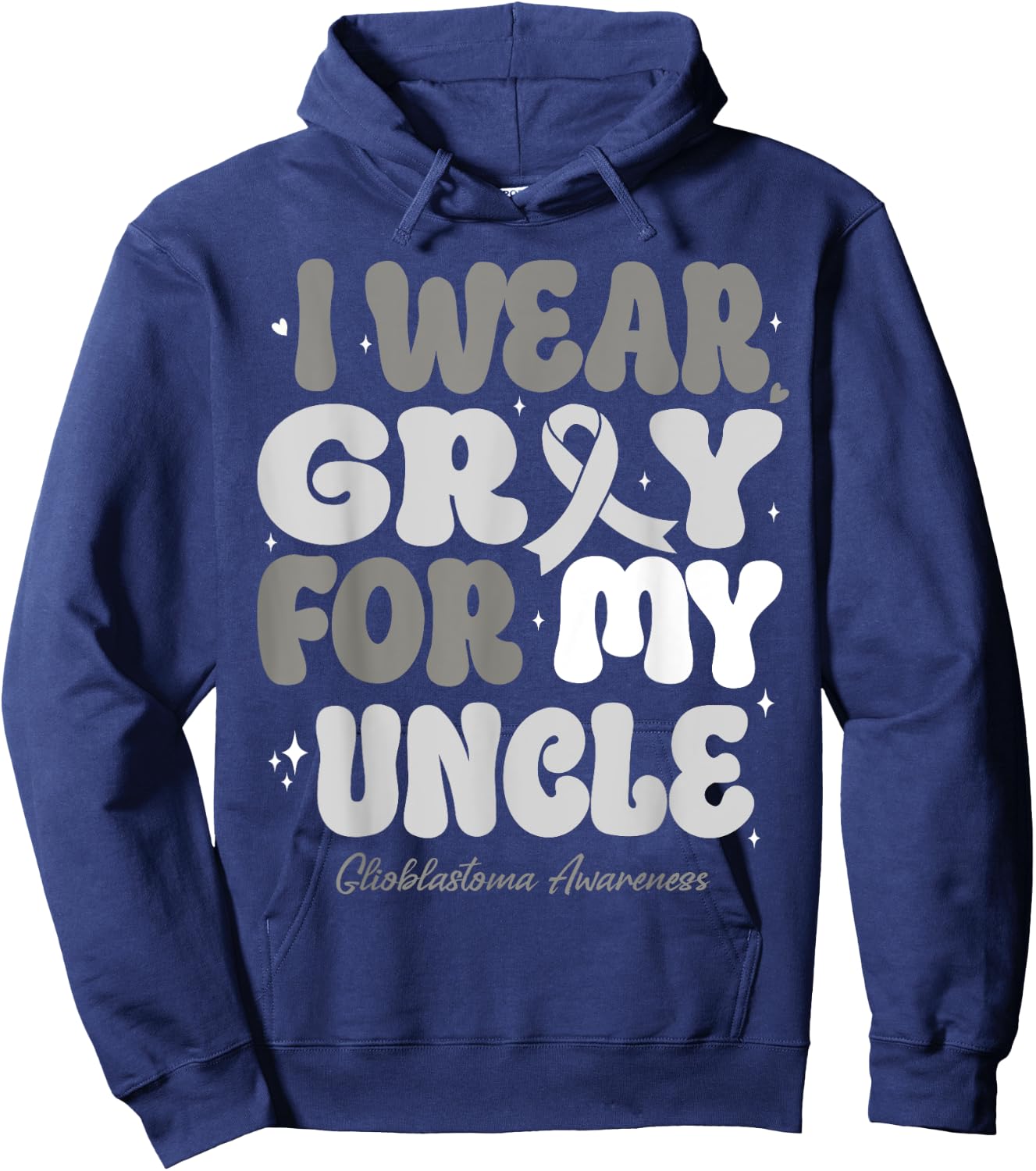 I Wear Gray For My Uncle Glioblastoma Awareness Ribbon Retro Hoodie - Hoodie | Navy