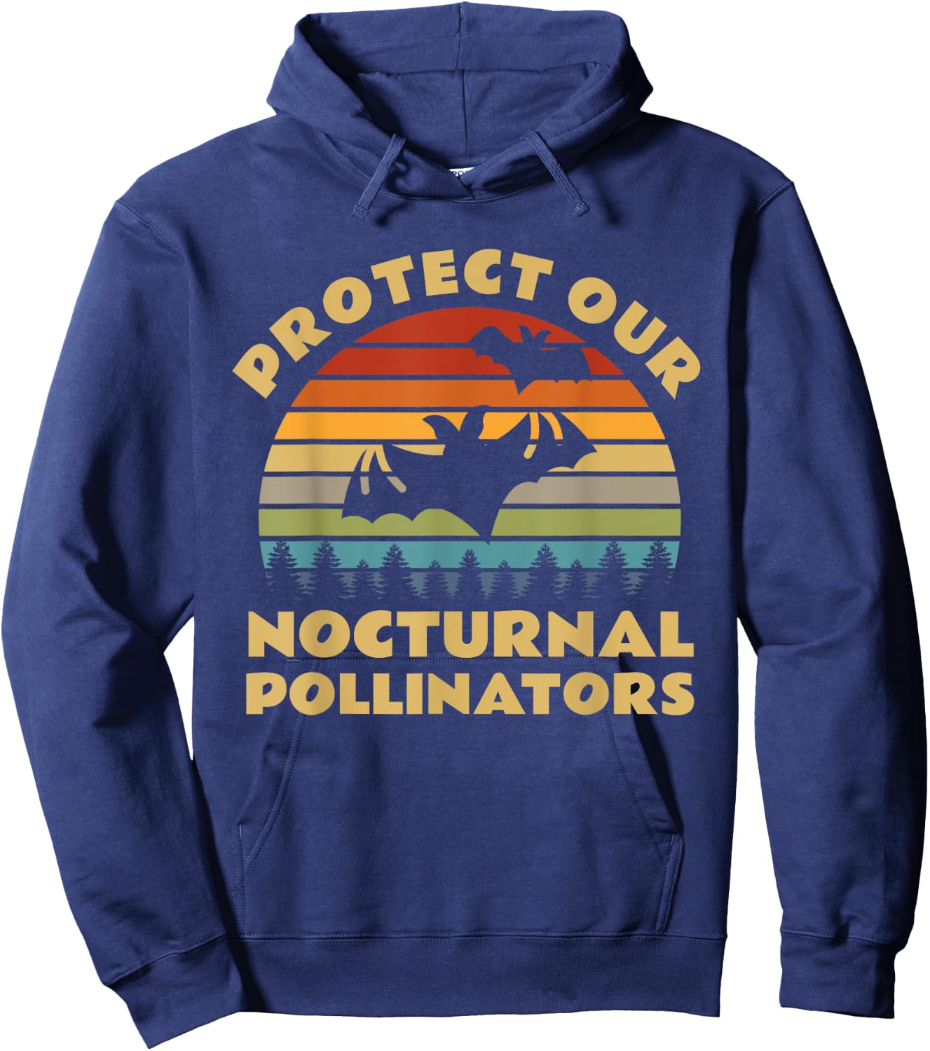 Protect Our Nocturnal Pollinators Retro Bat Sunset Hoodie - Hoodie | Navy