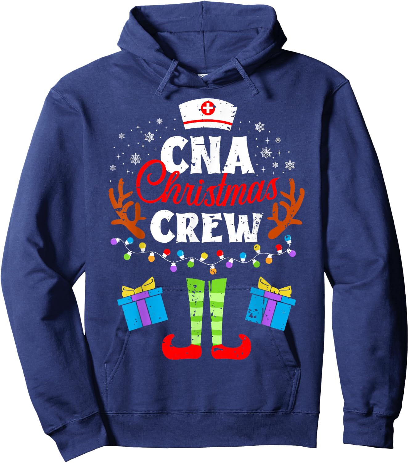 CNA Christmas Nurse Crew Nursing Women Men Pajama Xmas Hoodie - Hoodie | Navy
