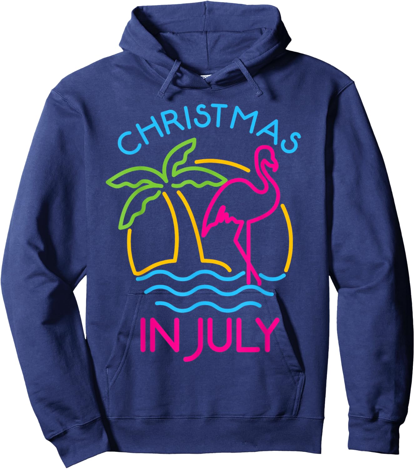 Christmas In July Pink Flamingo Santa Hat Summer Vacation Women Kids Hoodie - Hoodie | Navy