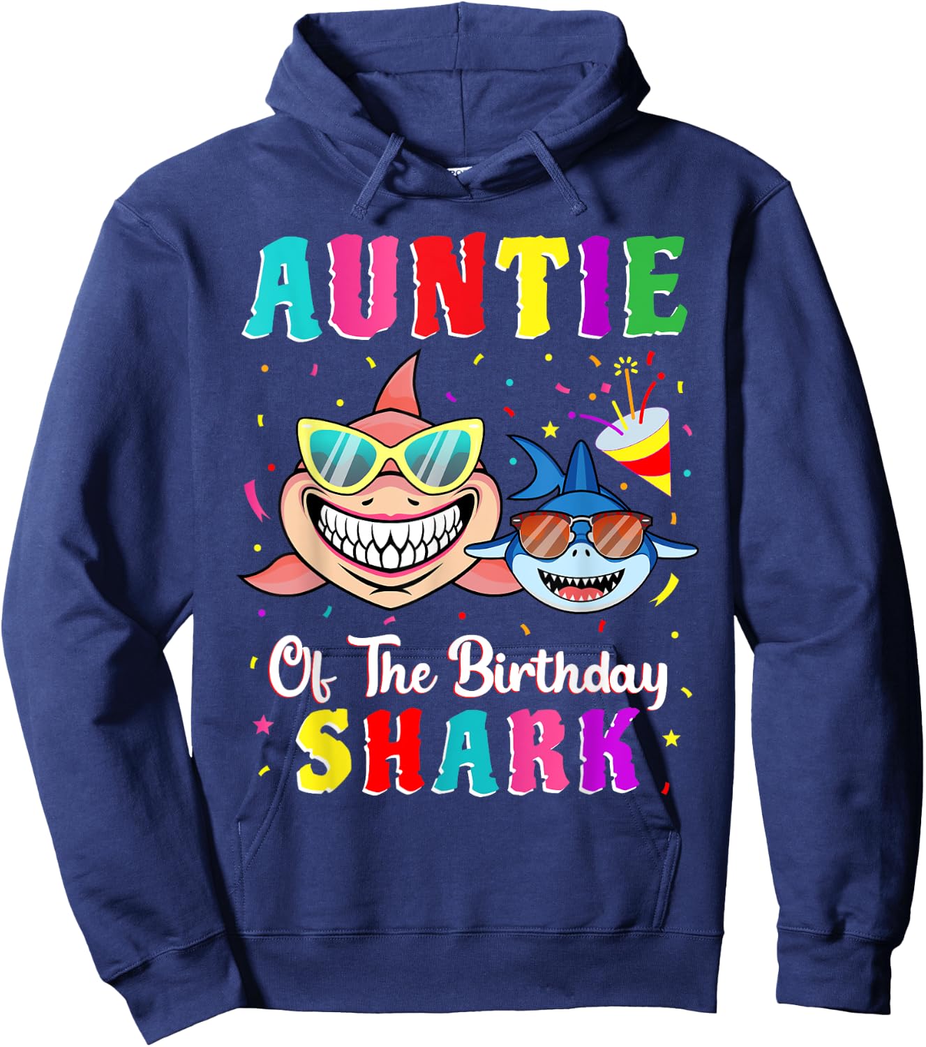 Auntie Of The Shark Birthday Family Matching Birthday Nephew Hoodie - Hoodie | Navy