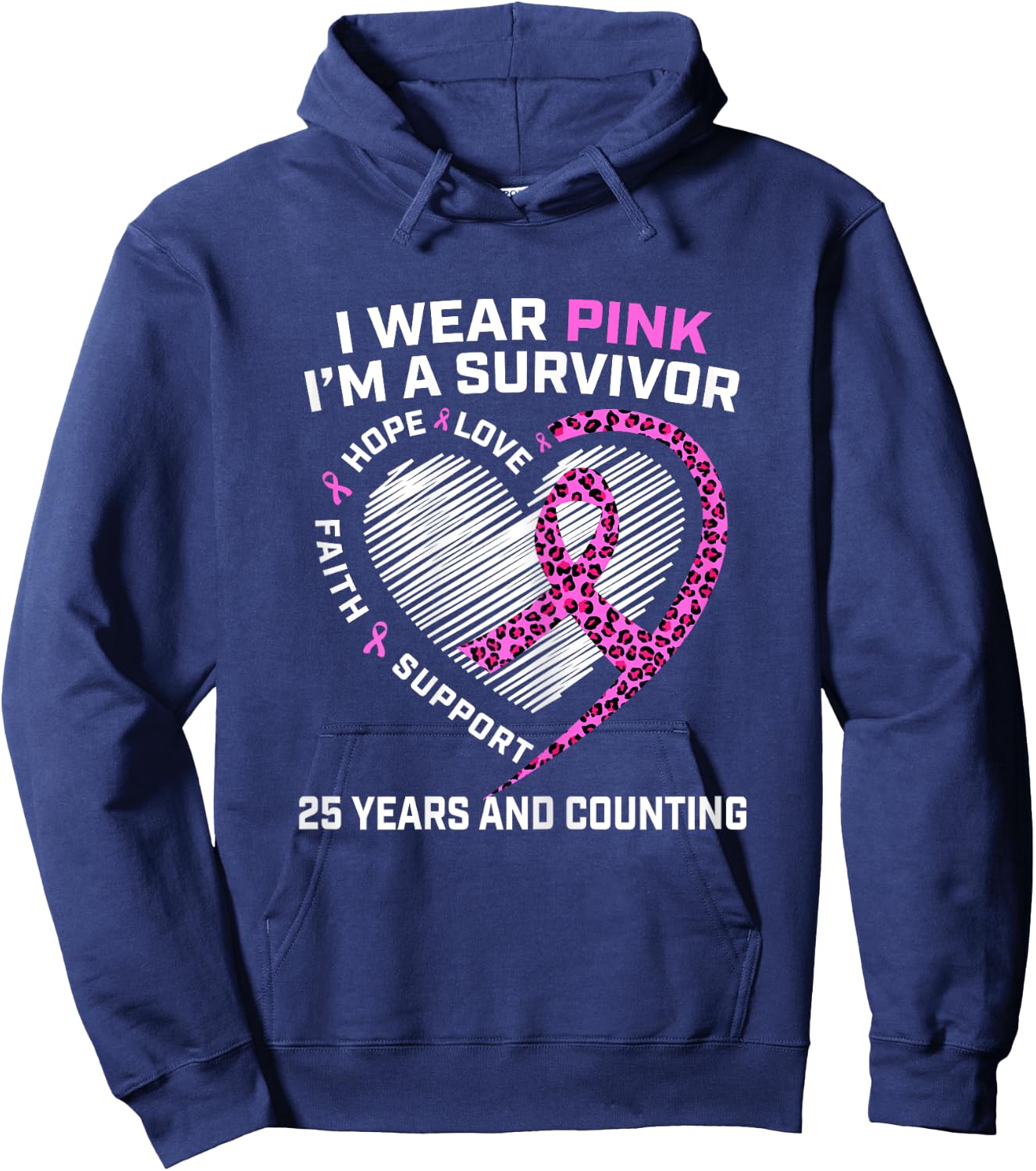 25 Years Breast Cancer Free Cute Heart Cheetah Pink Survivor Hoodie - Hoodie | Navy