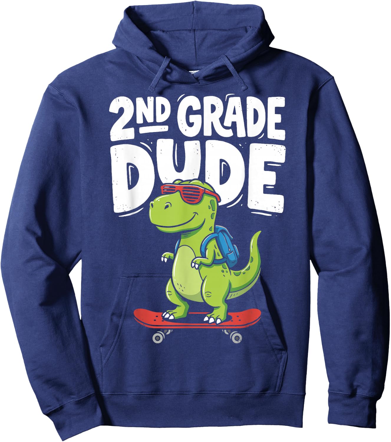 2nd Grade Dude Back to School Dinosaur T-Rex Skateboard Hoodie - Hoodie | Navy