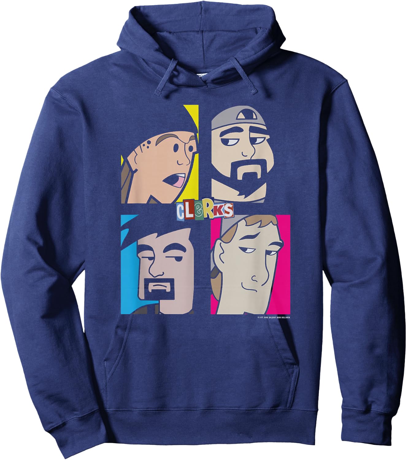 Jay & Silent Bob Clerks Group Shot Cartoon Character Panels Hoodie - Hoodie | Navy