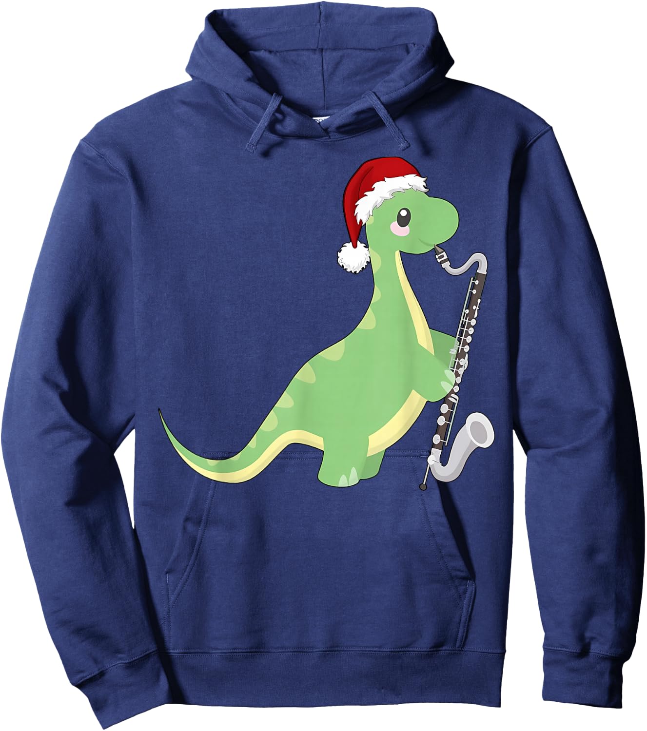 Christmas Cute Dinosaur Playing Bass Clarinet Music Teacher Hoodie - Hoodie | Navy