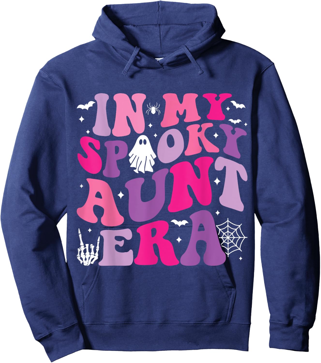 Groovy In My Spooky Aunt Era Hippie Halloween Auntie Ghost Hoodie - Hoodie | Navy