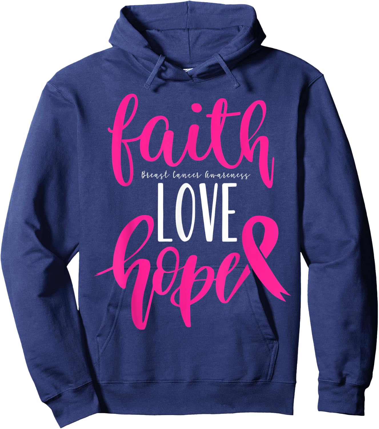 Breast Cancer Awareness Faith Hope Love Warrior Pink Ribbon Hoodie - Hoodie | Navy