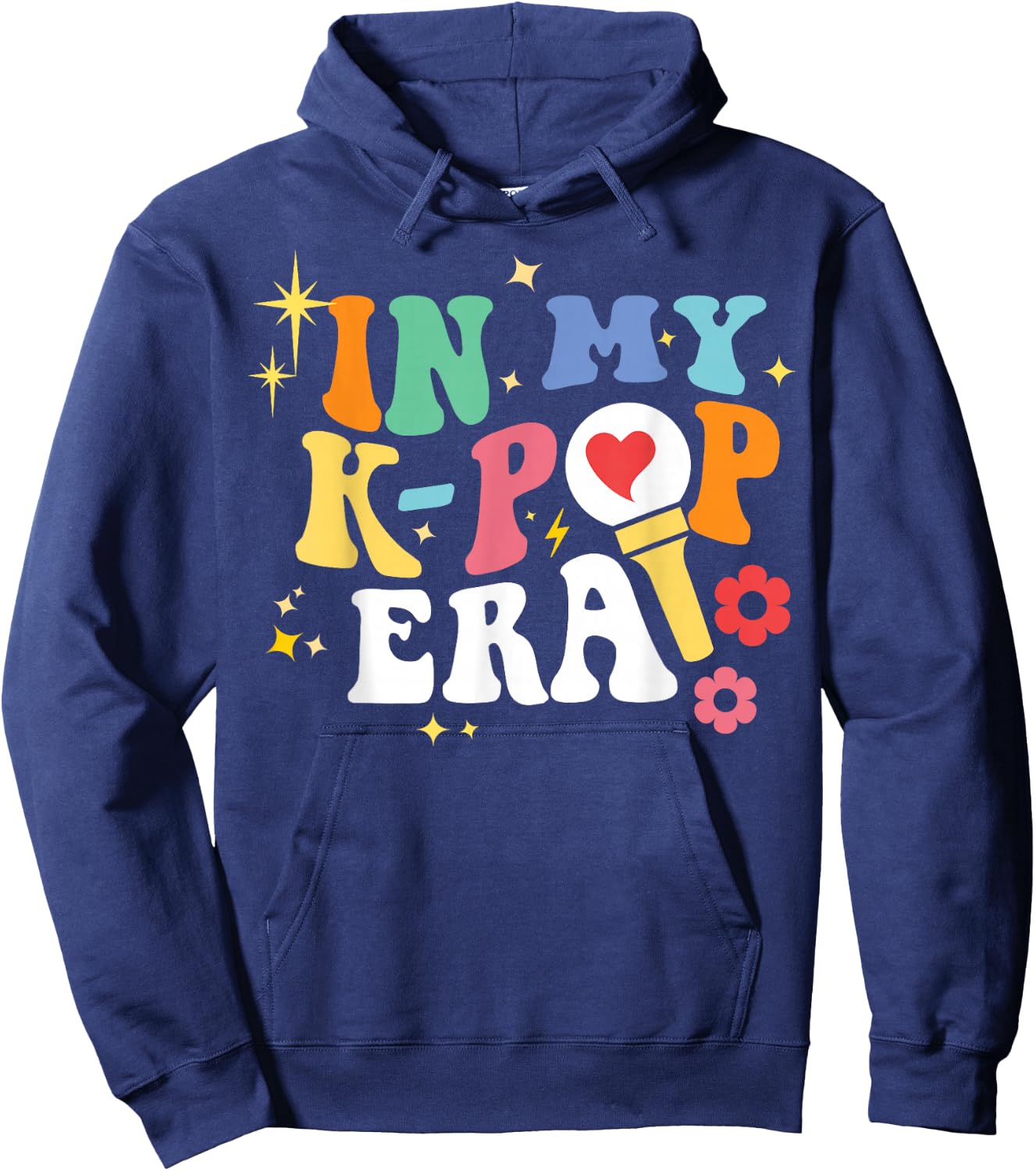in My K-Pop Era Groovy Retro Style Lightstick Design Hallyu Hoodie - Hoodie | Navy