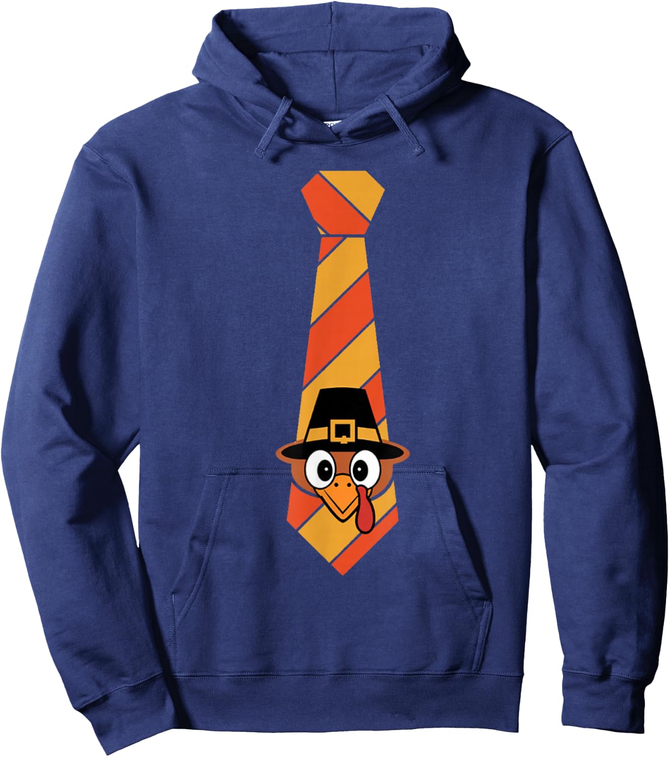 Funny Thanksgiving Tie With Turkey For Family Dinner Hoodie - Hoodie | Navy