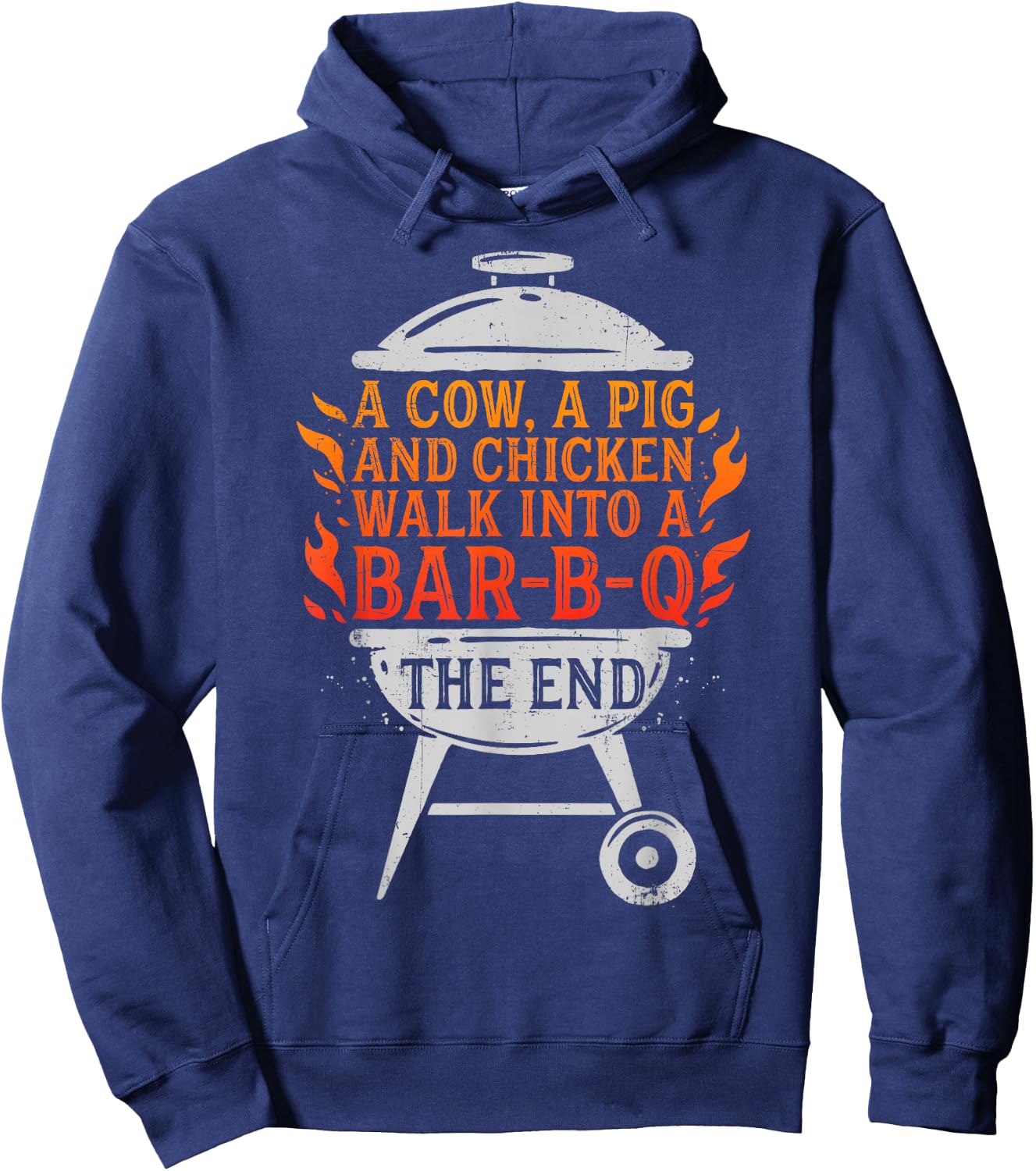 Chef A Cow A Pig And A Chicken Walk Into A BBQ Barbecue Hoodie - Hoodie | Navy