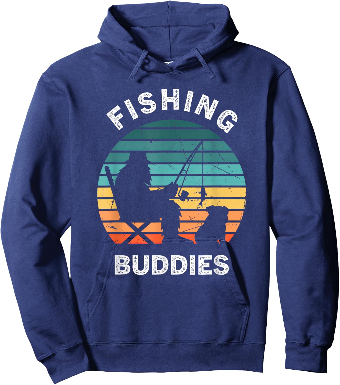 English Bulldog Bigfoot Sasquatch Fishing Retro Dog Women Kids Hoodie - Hoodie | Navy