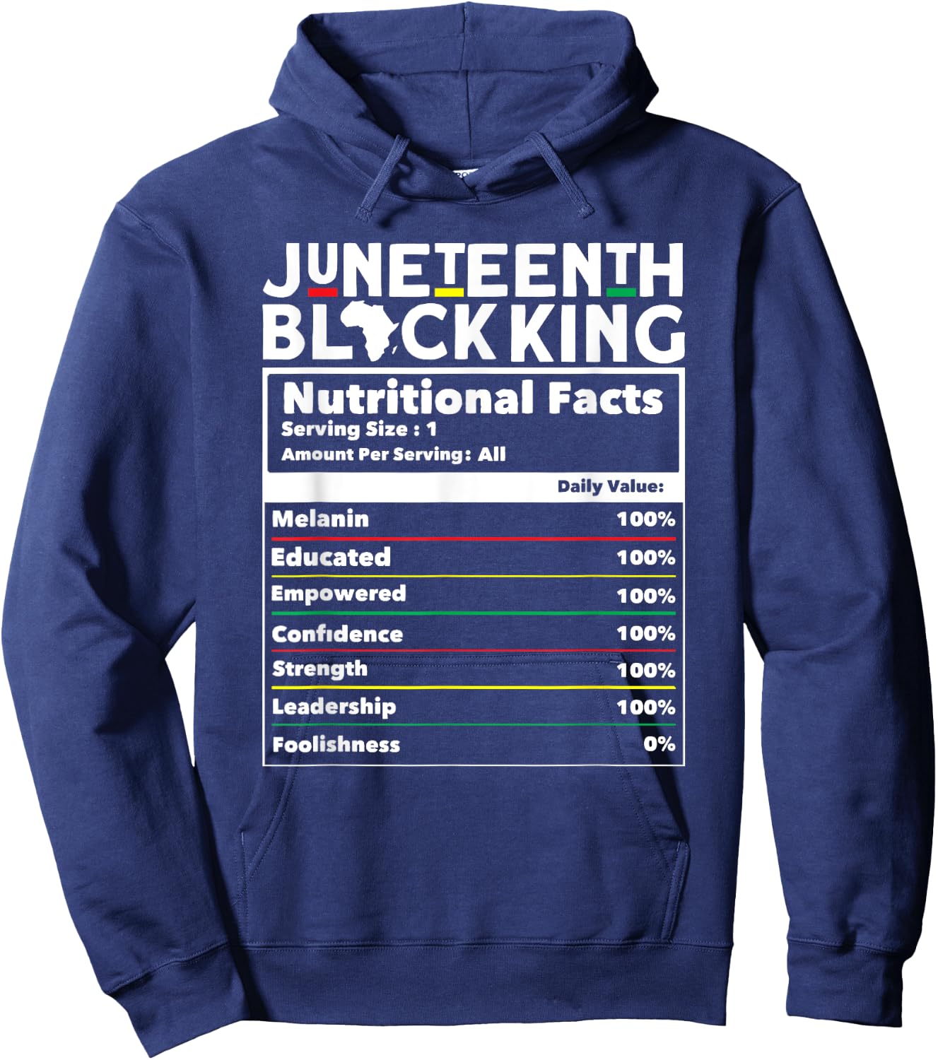 Juneteenth Black King Nutritional Facts Men's Juneteenth Hoodie - Hoodie | Navy
