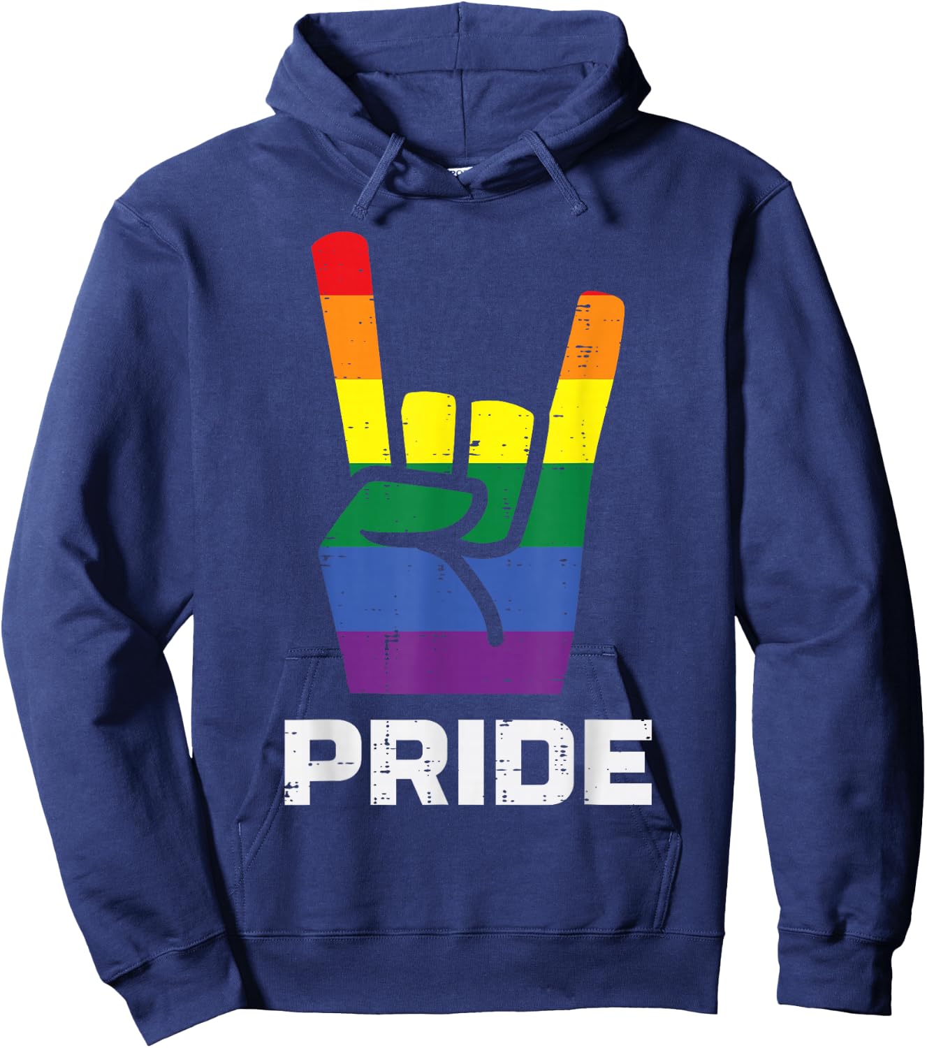 Rainbow Rock Hand Sign Pride Punk Gay Flag LGBTQ Men Women , black, s Hoodie - Hoodie | Navy