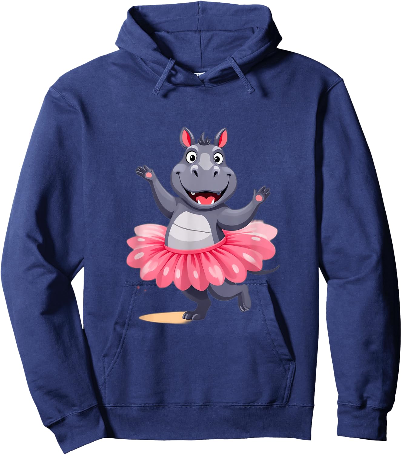 Oeiras Design Studio Cute Hippo in Tutu -Kids Black Cartoon Animal Short Sleeve Casual Small Hoodie - Hoodie | Navy