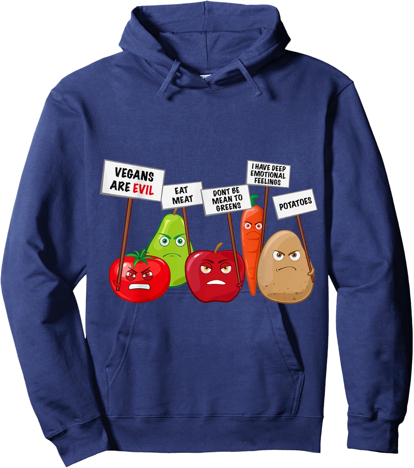 Funny Vegan - Vegetables & Fruits Protesting Against Vegans Small Hoodie - Hoodie | Navy