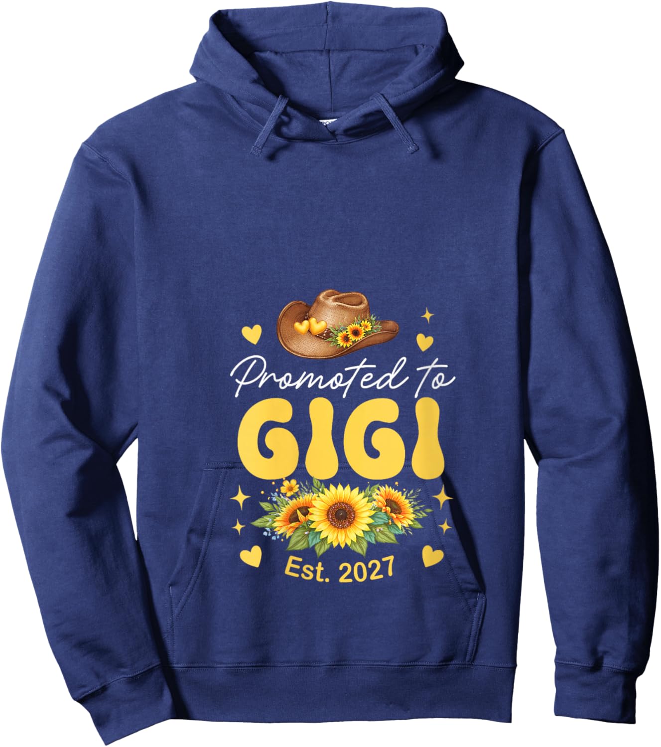 Women's Promoted to Gigi Est. 2027 Sunflowers Expecting New Baby V-Neck Hoodie - Hoodie | Navy