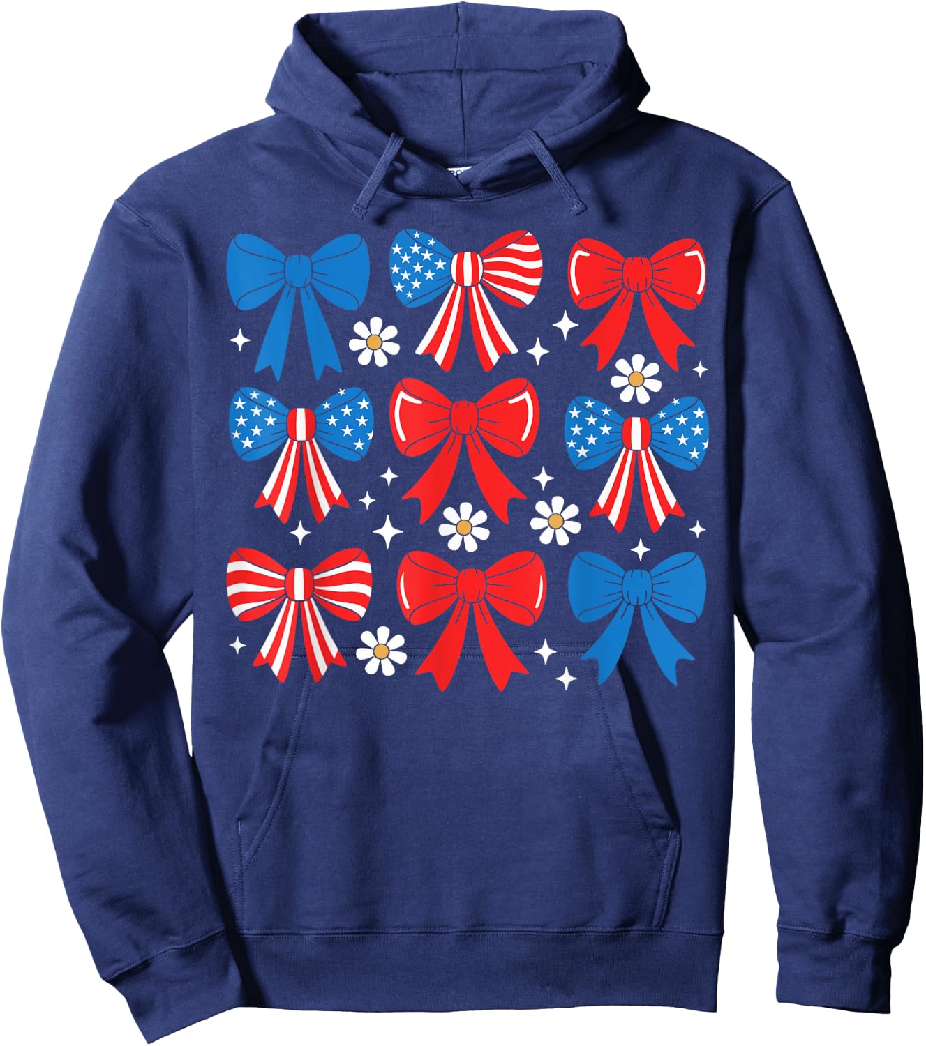 4th Of July Coquette Bow Women Girls USA Fourth Of July Bows Hoodie - Hoodie | Navy