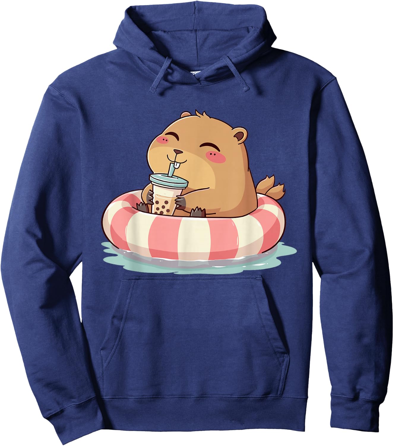 Capybara On Pool Float Drinking Boba Tea Women Girls Kids Hoodie - Hoodie | Navy